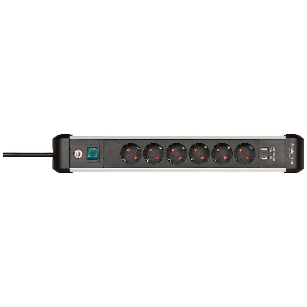 Brennenstuhl Premium-Alu-Line Steckdosenleiste6-fach mit mit USB-Ladeausgang, Schalter, Berührungsschutz mit USB erhöhter Steckdosenleiste