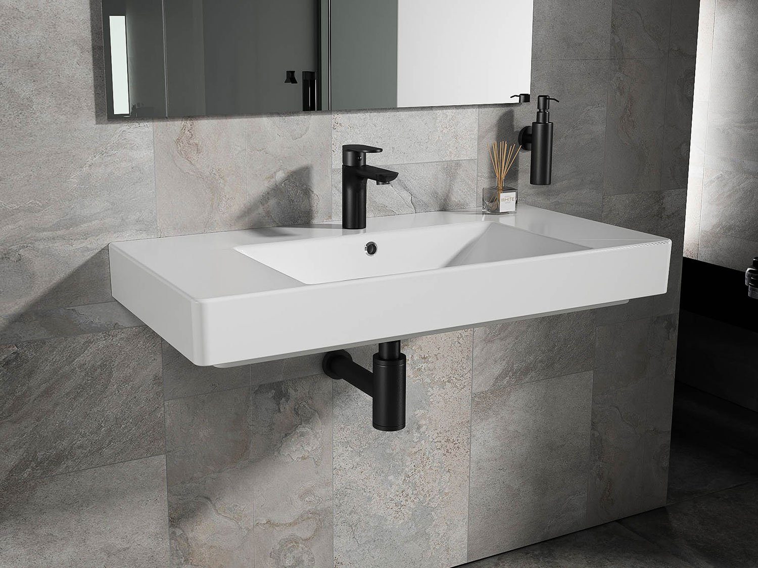 Aqua Bagno Waschbecken 90cm weiß eckig günstig online kaufen