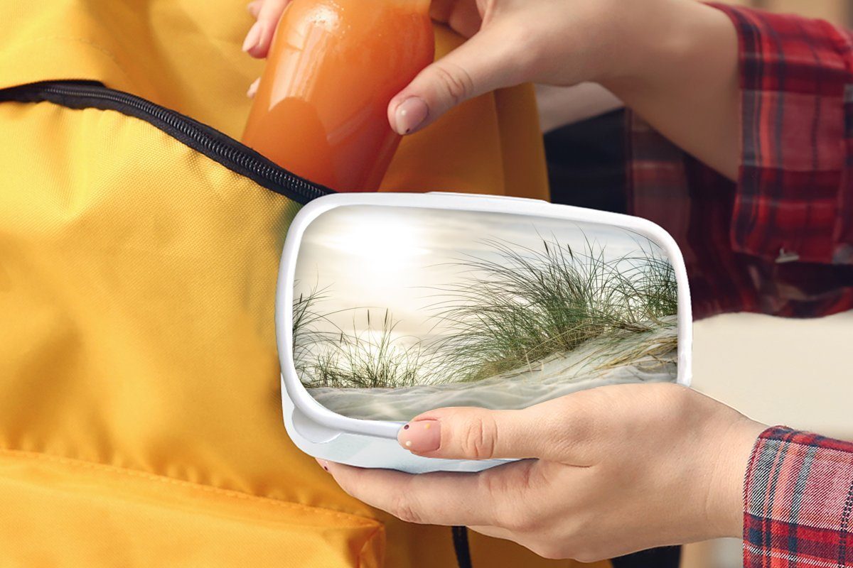 und für - Wattenmeer Mädchen Lunchbox für Brotbox - und Jungs Kunststoff, Erwachsene, weiß Brotdose, MuchoWow Sonne, Dünen (2-tlg), Kinder