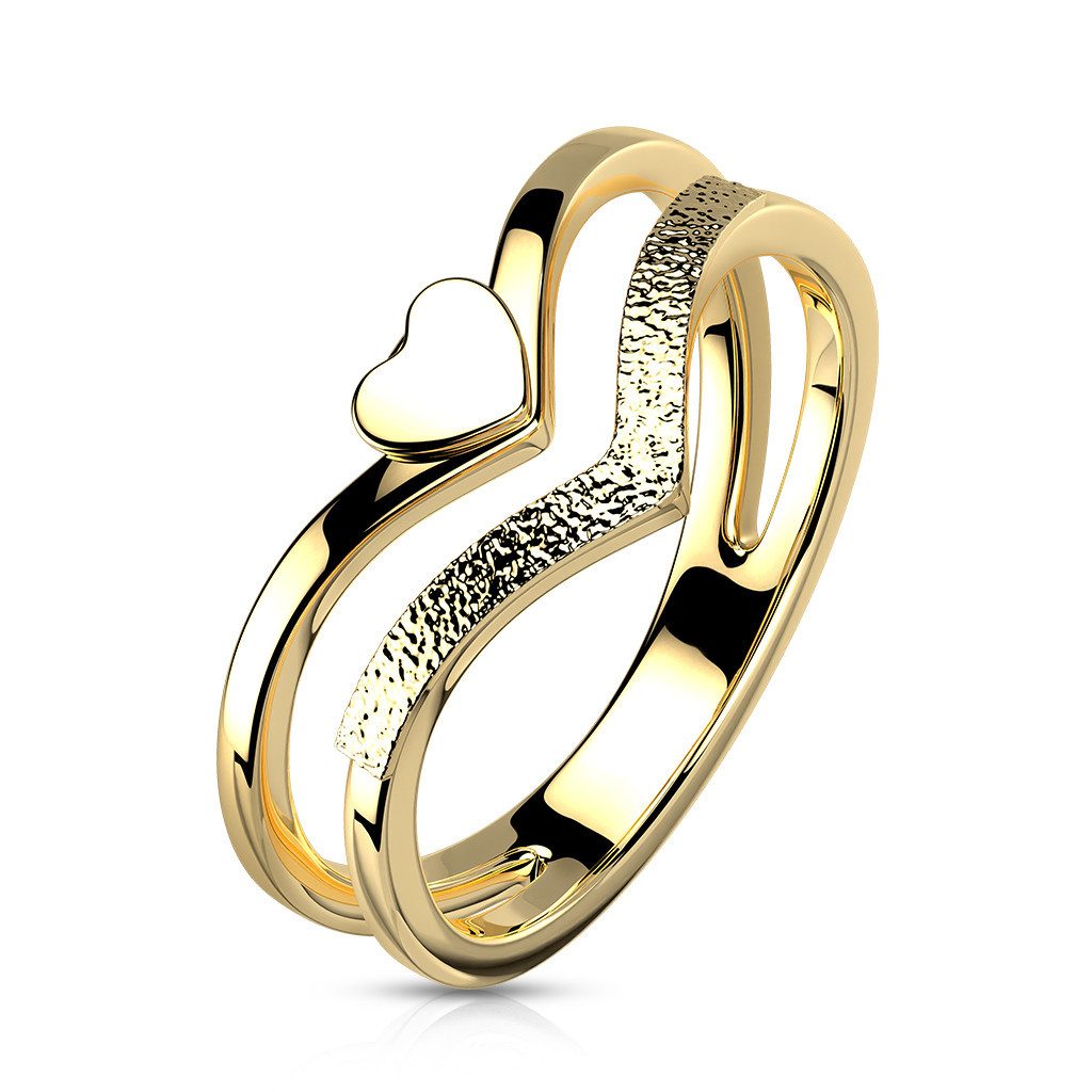 BUNGSA Fingerring 57 (18.1) Ring gewinkelte Ringschienen Herz Gold Edelstahl Damen (Ring, 1-tlg), Frauen Mädchen