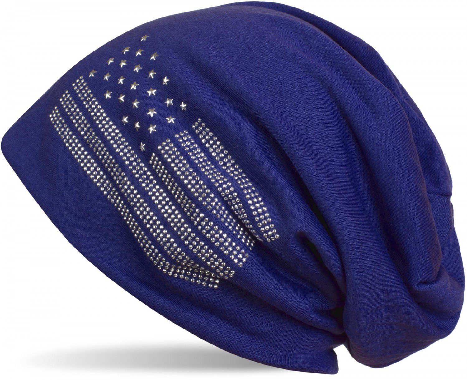 styleBREAKER Beanie (1-St) Beanie mit USA Flagge aus Strass Royalblau