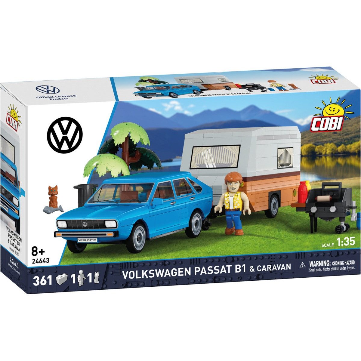 COBI Weihnachtsbaumkugel Bausatz Volkswagen Passat B1 mit Caravan blau/weiß 1:35 1 Figur &