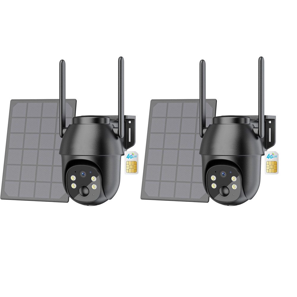 Topcony Überwachungskamera 4G LTE Überwachungskamera Aussen mit SIM Karte (Campingbus, Farm, Außenbereich, Wald, Aussen, Straße, 2-tlg., Menschenerkennung Automatische Verfolgung Cloud/TF-Speicher)