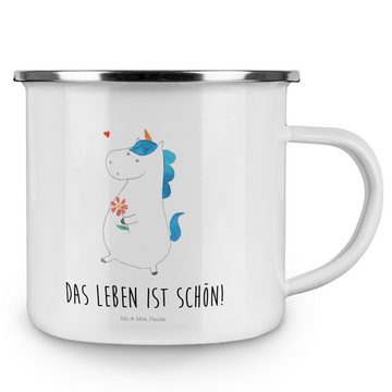 Mr. & Mrs. Panda Becher Einhorn Spaziergang - Weiß - Geschenk, Metalltasse für Camping, Motiv, Emaille, Hochkratzfest