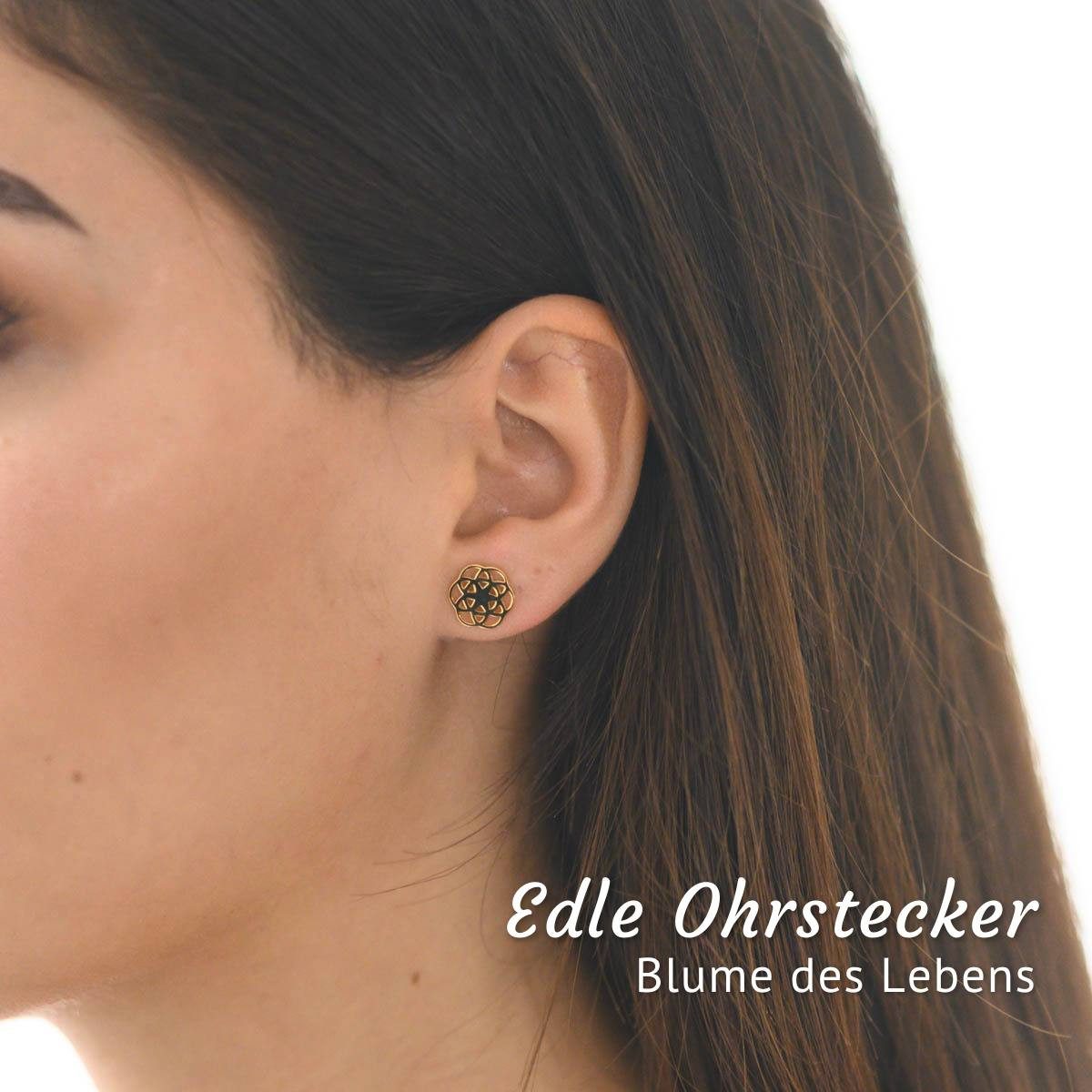 Materia Paar Ohrstecker Lebensblume / Blume des Lebens SO-384-gold, aus 925 Sterling Silber, vergoldet