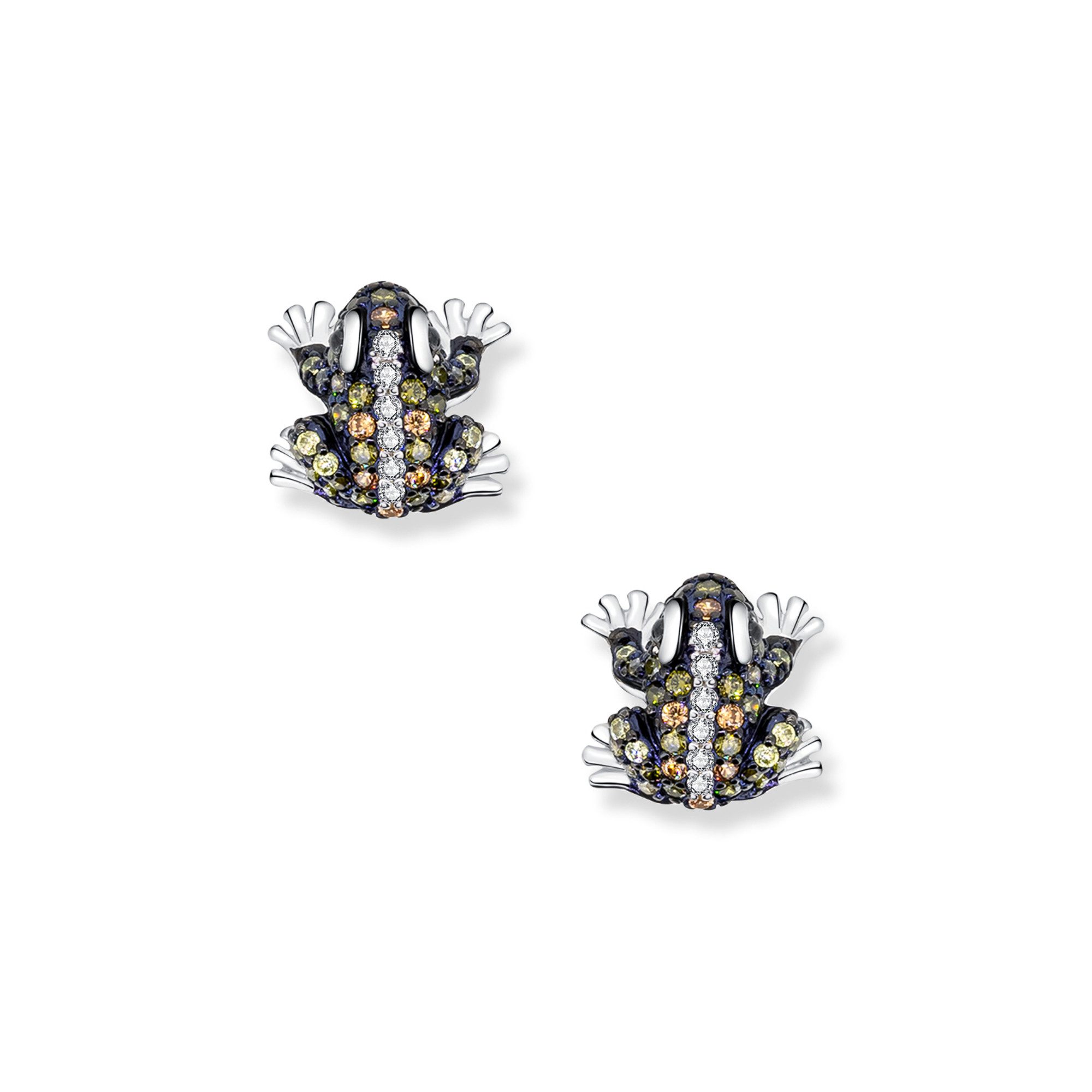 Seinerzeit FLORA & FAUNA Paar Ohrstecker Louis Frosch Ohrringe, Material: 925 Sterling Silber, rhodiniert, geschwärzt
