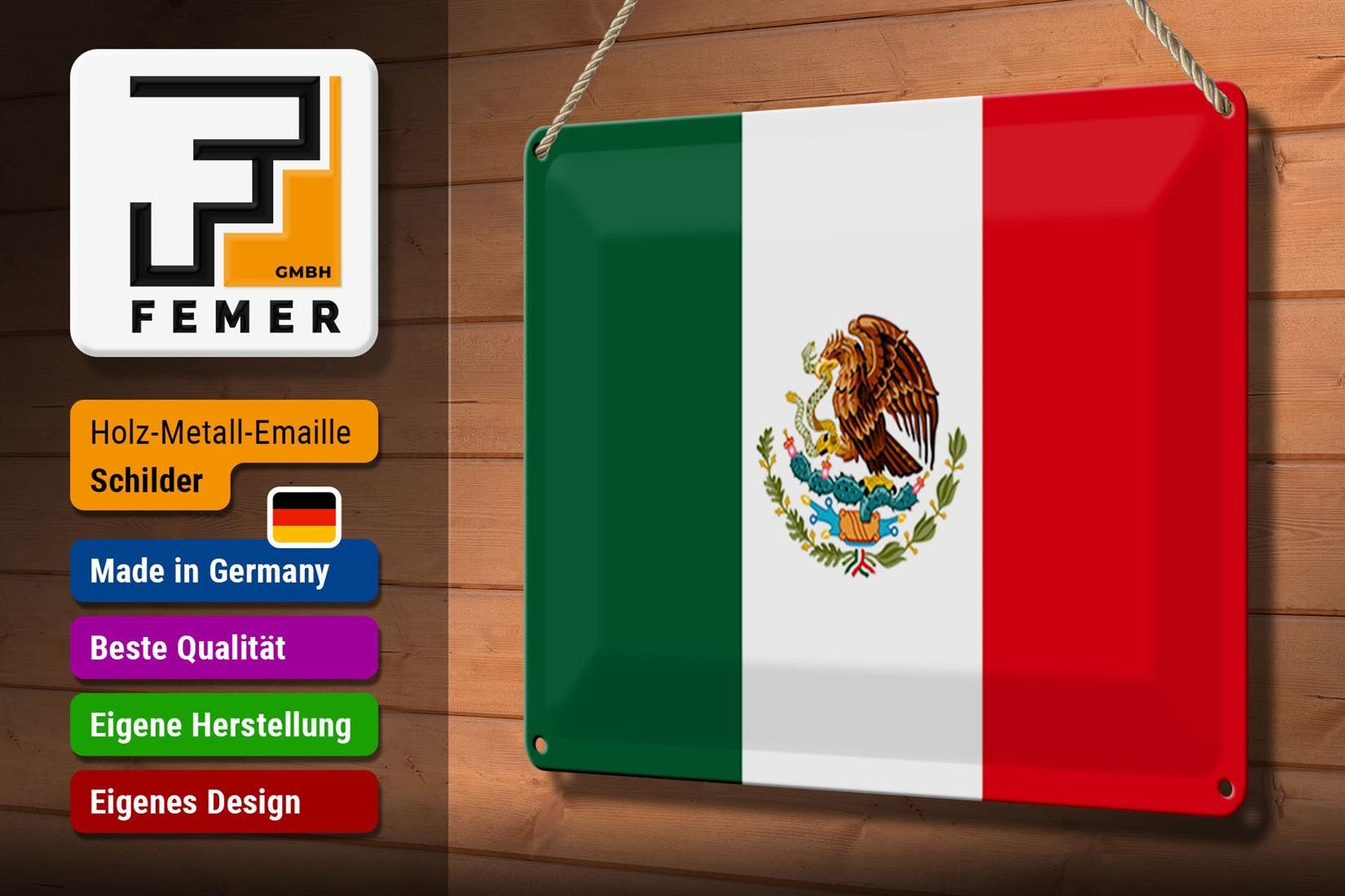 Femer GmbH Metallschild Flagge Mexiko 30x20cm Flag of Mexico, (1 St), gewölbte Oberfläche, abgerundete Ecken, umgeschlagene Kanten