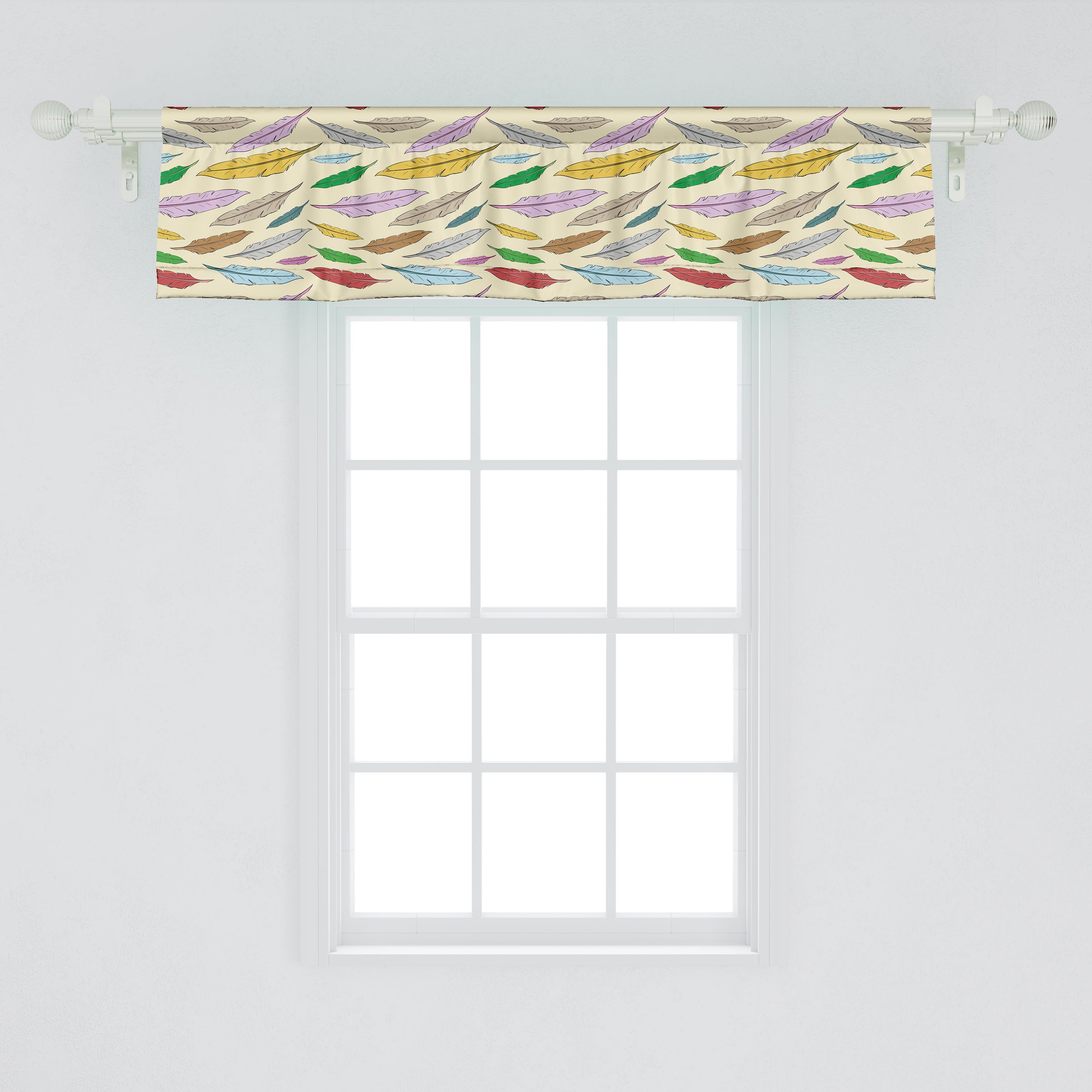 Scheibengardine Vorhang Volant Küche Dekor mit Stangentasche, Federn Abakuhaus, Microfaser, Schlafzimmer für Muster Bohemian Retro