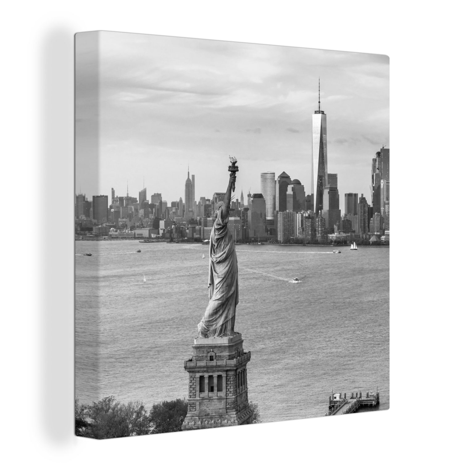 OneMillionCanvasses® Leinwandbild World Trade Center - Freiheitsstatue - Schwarz - Weiß, (1 St), Leinwand Bilder für Wohnzimmer Schlafzimmer