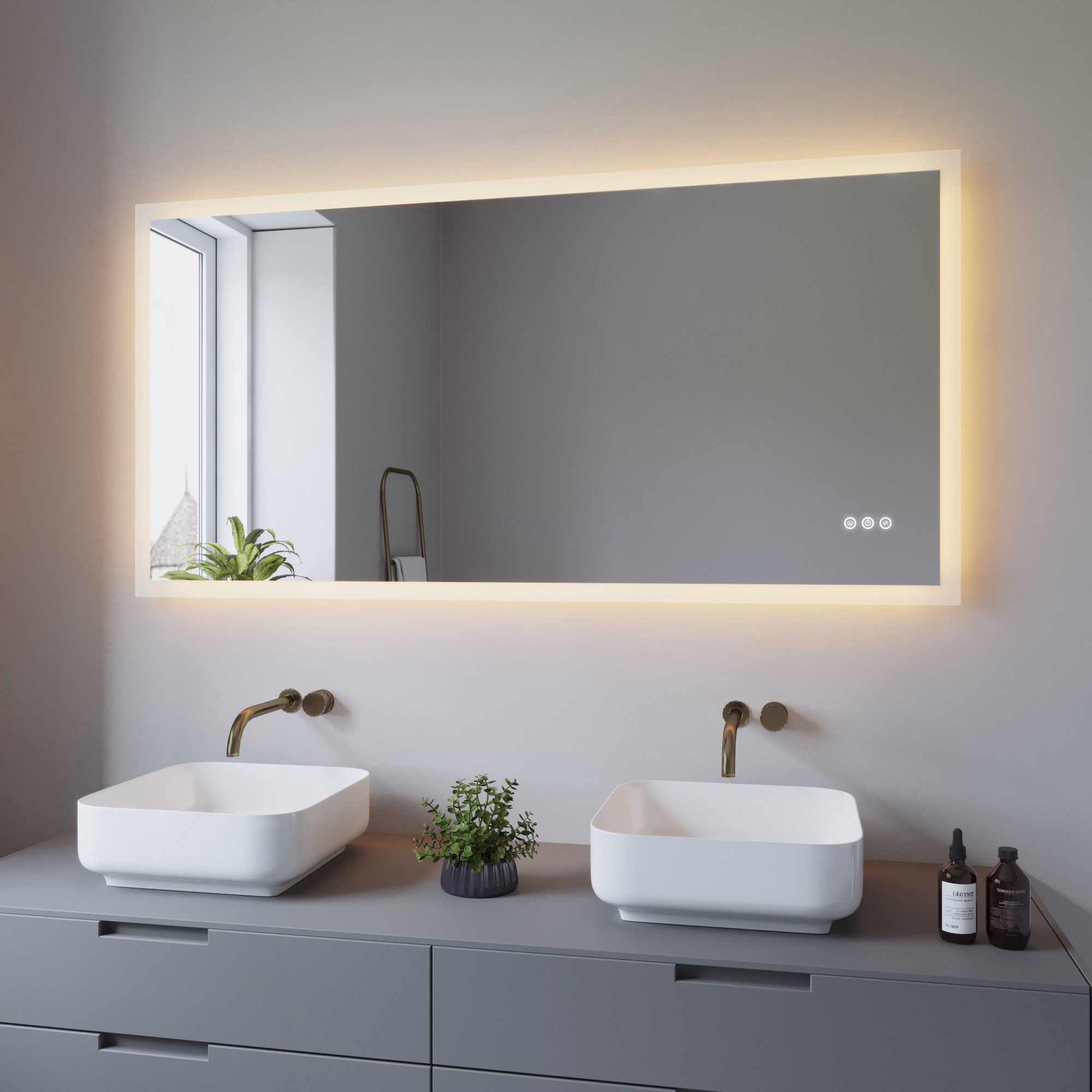 AQUABATOS Badspiegel LED Badspiegel IP44 mit Touchschalter Dimmbar Abgerundete/Scharfe Ecke (LED Badspiegel 160x70 140x70 100x70 cm mit Beleuchtung Lichtspiegel LED Spiegel Kosmetikspiegel Rasierspiegel Bad Spiegel mit licht beleuchtet 3 Lichtfarben, IP44, Energiesparend), großformatiger Badezimmerspiegel, Dimmbar,Beschlagfrei,Memory-Funktion