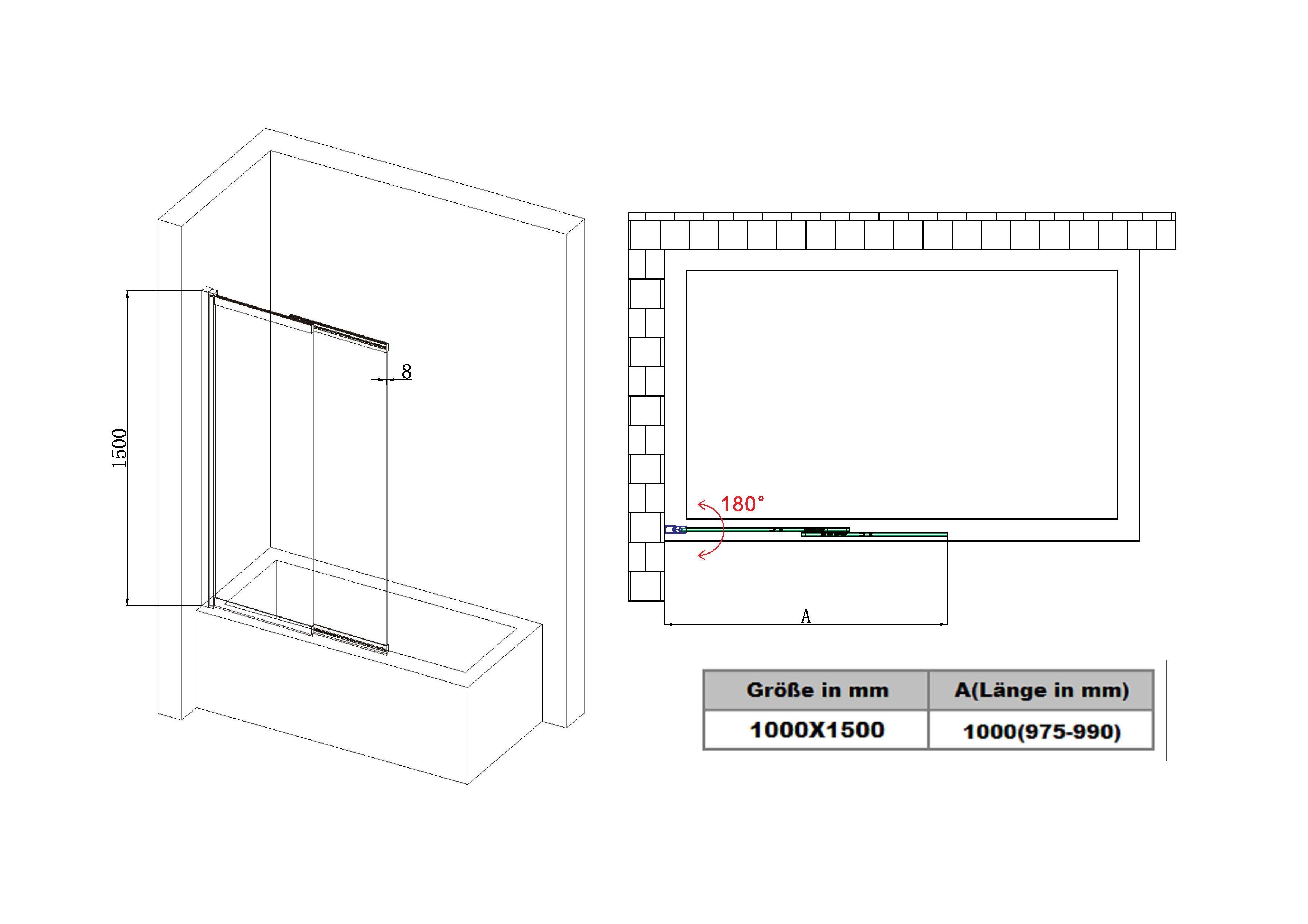 welltime Badewannenaufsatz Slider, Einscheibensicherheitsglas, (2 tlg), Badewannenaufsatz mit Schiebetür