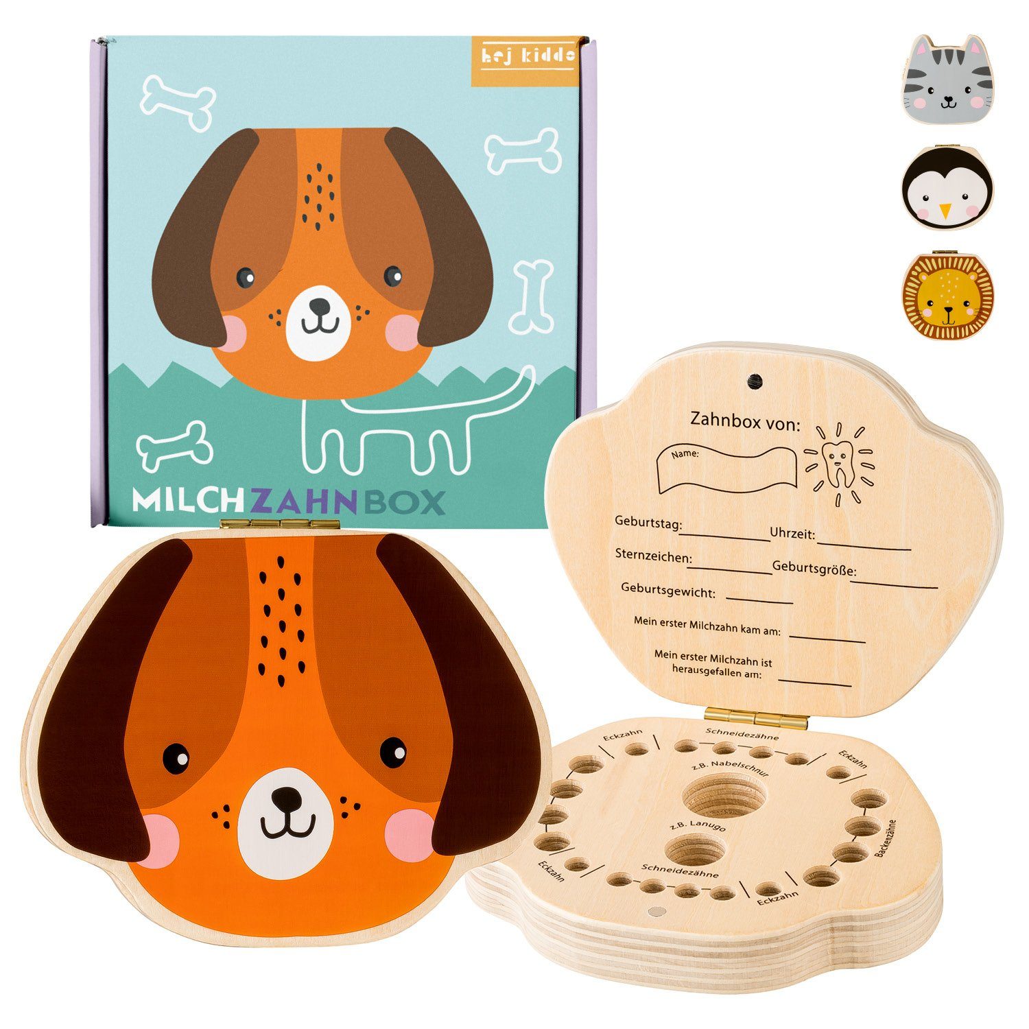hej kiddo Zahndose Kinder Zahnbox mit Tiermotiven Zahndose für Milchzähne Zahnfee