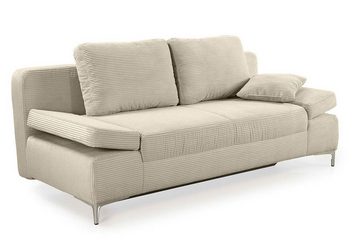 luma-home Schlafsofa 15203, mit Bettfunktion 202 cm breit, Federkern, Bettkasten, Armlehnen verstellbar, Cord, Beige Grau