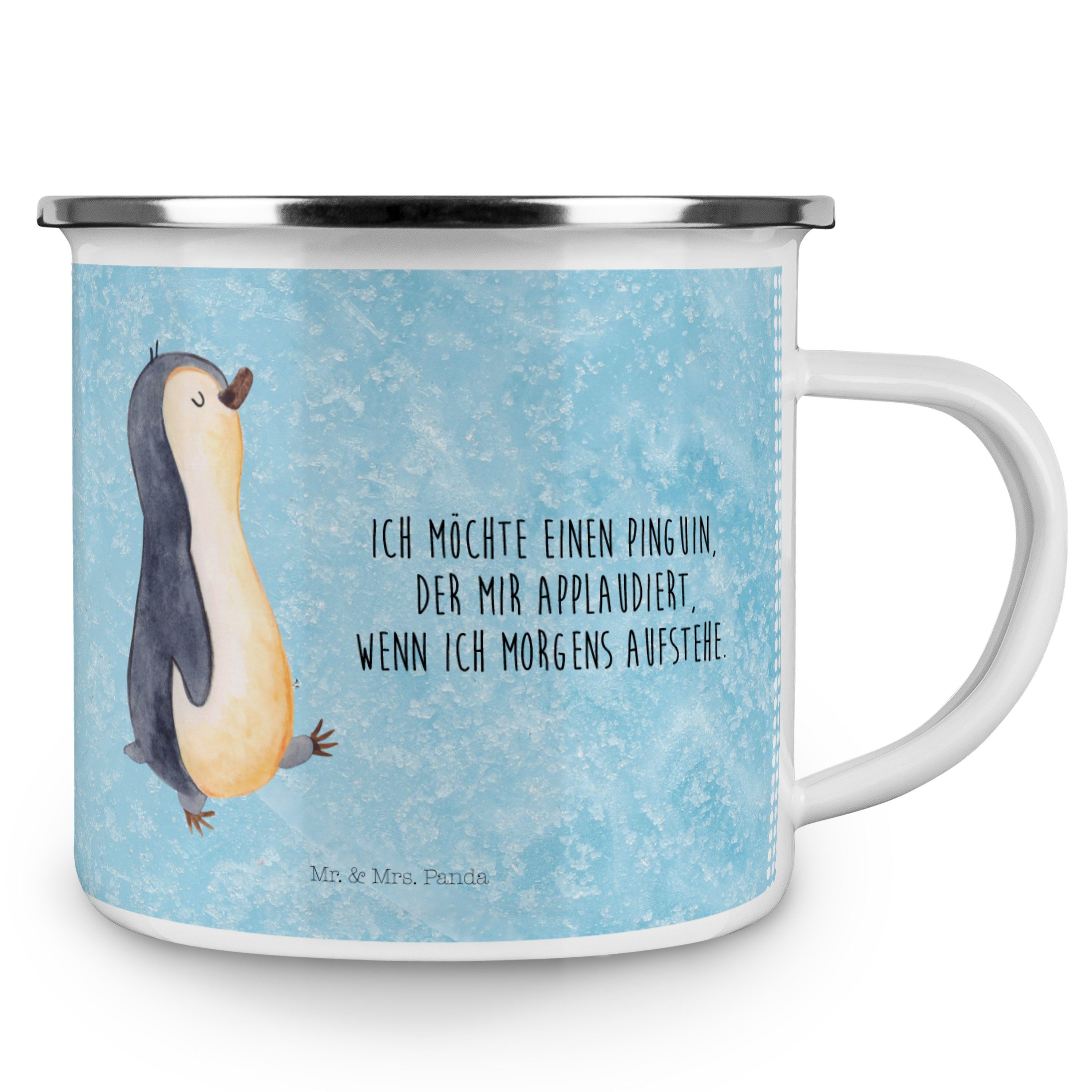 - Becher Mrs. Emaille Metalltasse, Pinguin Mr. Geschenk, marschierend & Eisblau - Panda Kaffee Blecht,