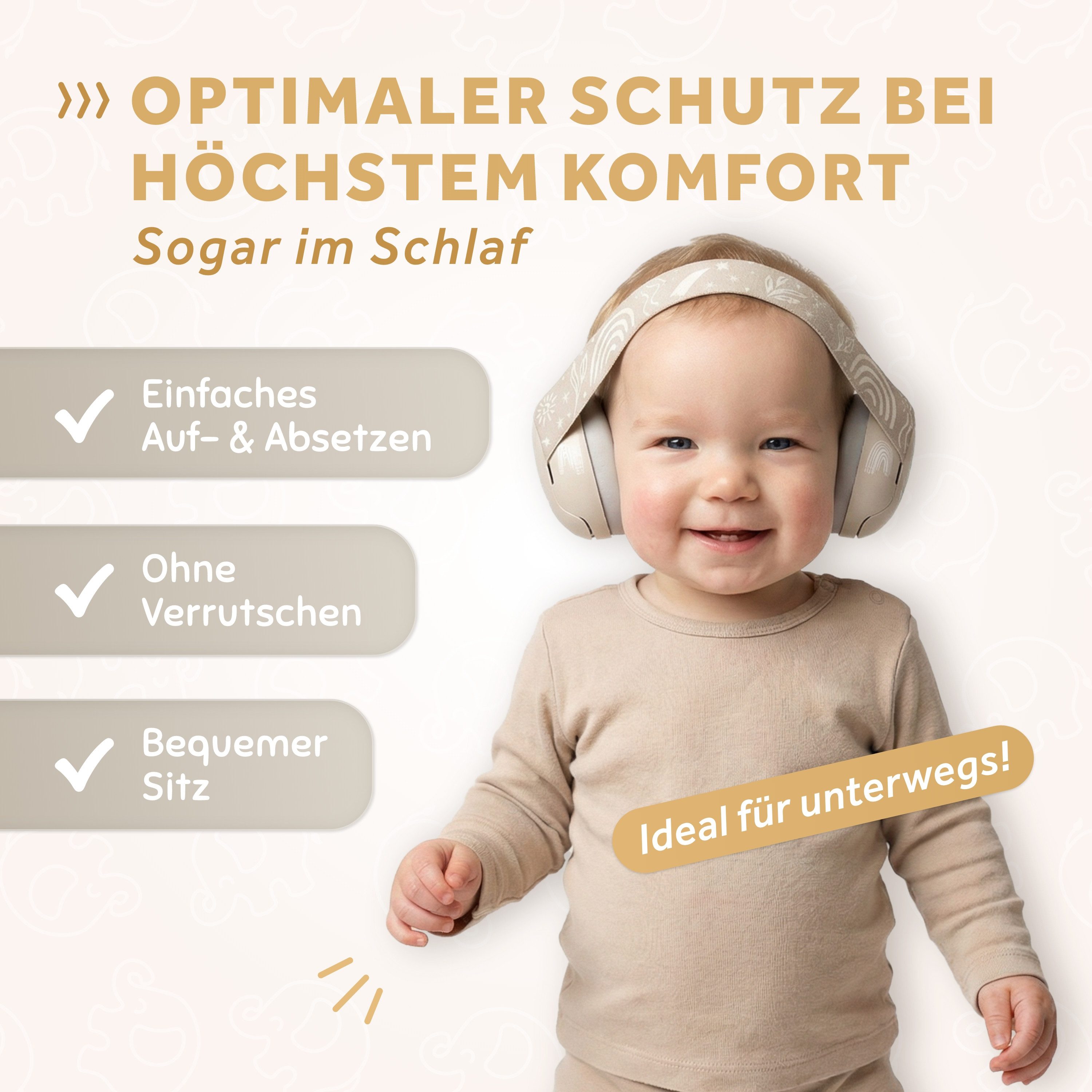 Schallwerk Kapselgehörschutz Mini+ Ohrenschützer für Kleinkinder - Gehörschutz Baby, (Kopfhörer Babys & Kleinkinder, Ohrenschutz für Babys mit verstellbaren Band), bis zu 52cm Kopfumfang