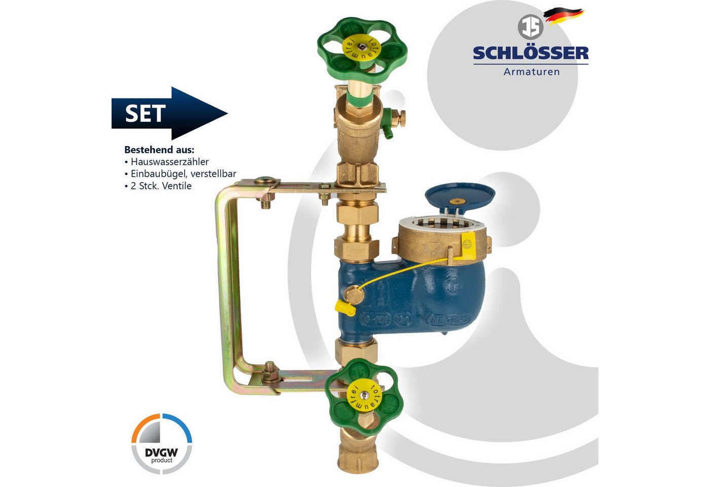 Thumbnail - tecuro Wasserzähler Steigrohrzähler Kombi-Set, Baulänge 150 mm, verschiedene Ausführungen, (inkl. Schrauben und Dübel (f...