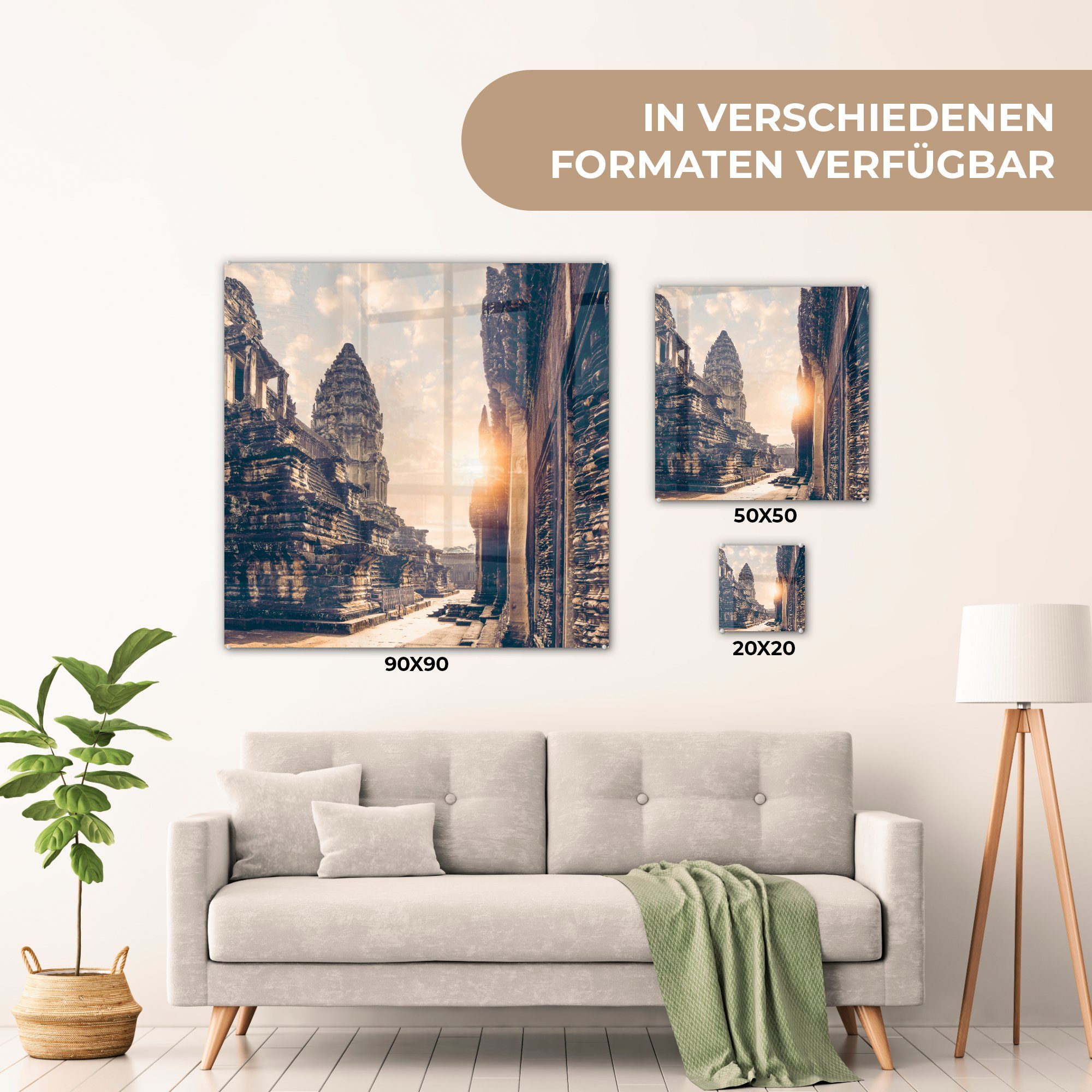 - Wanddekoration - Glas auf Wandbild Sonnenaufgang Acrylglasbild Angkor Glasbilder MuchoWow über (1 Wat, Foto St), auf Bilder Glas -