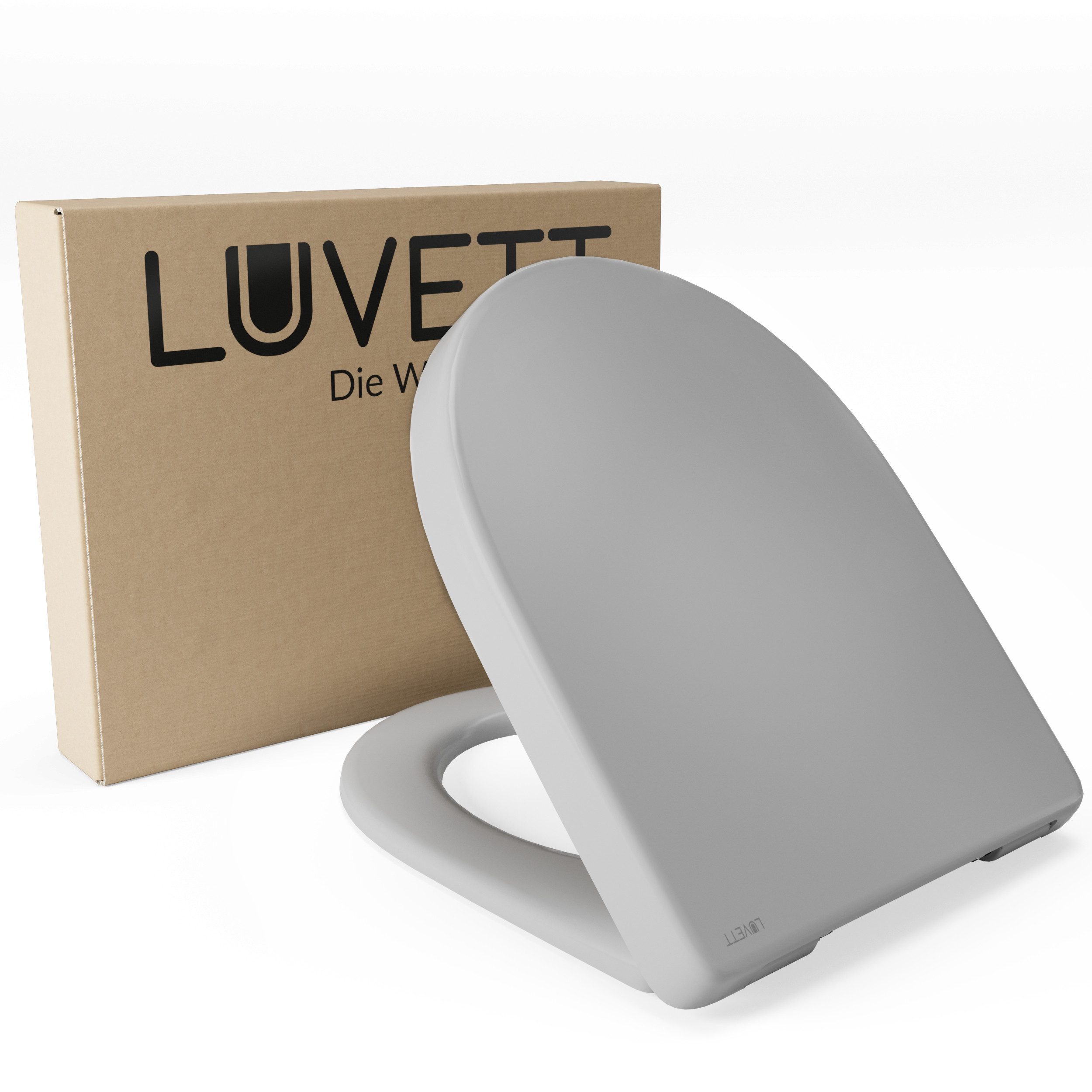 LUVETT WC-Sitz D140 Softclose Absenkautomatik, Duroplast, Geberit Renova Icon, D-Form (2 Montagevarianten von oben), mit Original SoftClose® Absenkautomatik, Duroplast, WrapOver