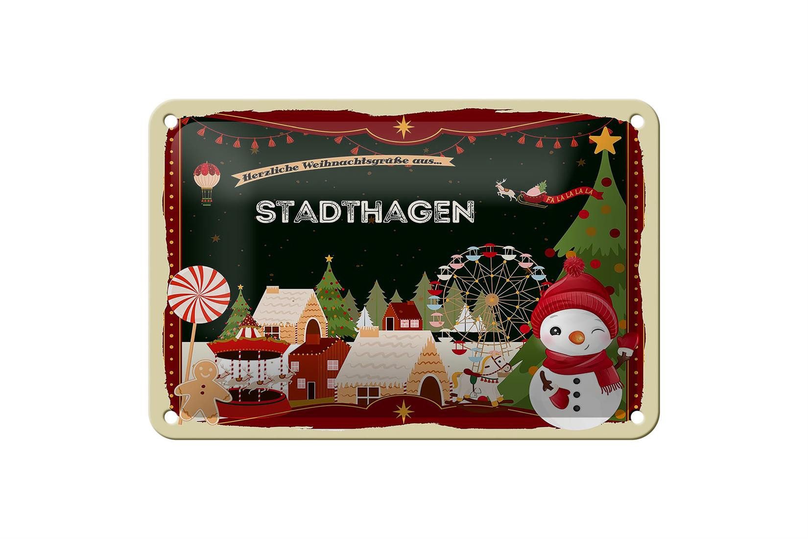 Metallschild Weihnachten Grüße STADTHAGEN 18x12cm