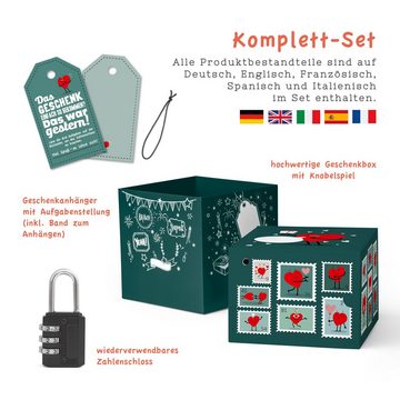 SURPRISA Geschenkbox Rätselbox persönliche Geschenkverpackung + Rätselspiel, für Geschenke zum Valentinstag, Jahrestag, Briefmarkenrätsel - petrol