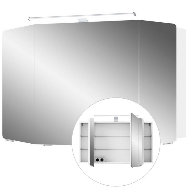 Lomadox Spiegelschrank CERVIA-66 Badezimmer 100cm in weiß mit LED-Beleuchtung, B/H/T: 100/67/17 cm