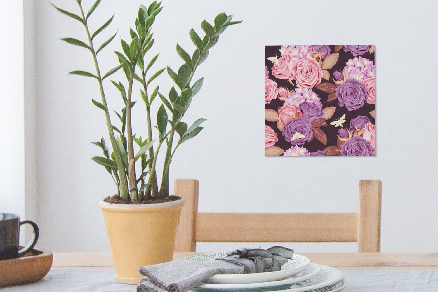 OneMillionCanvasses® - St), Leinwand Schmetterlinge - - für Leinwandbild Blumen Wohnzimmer Bilder (1 Lila, Schlafzimmer Rosa