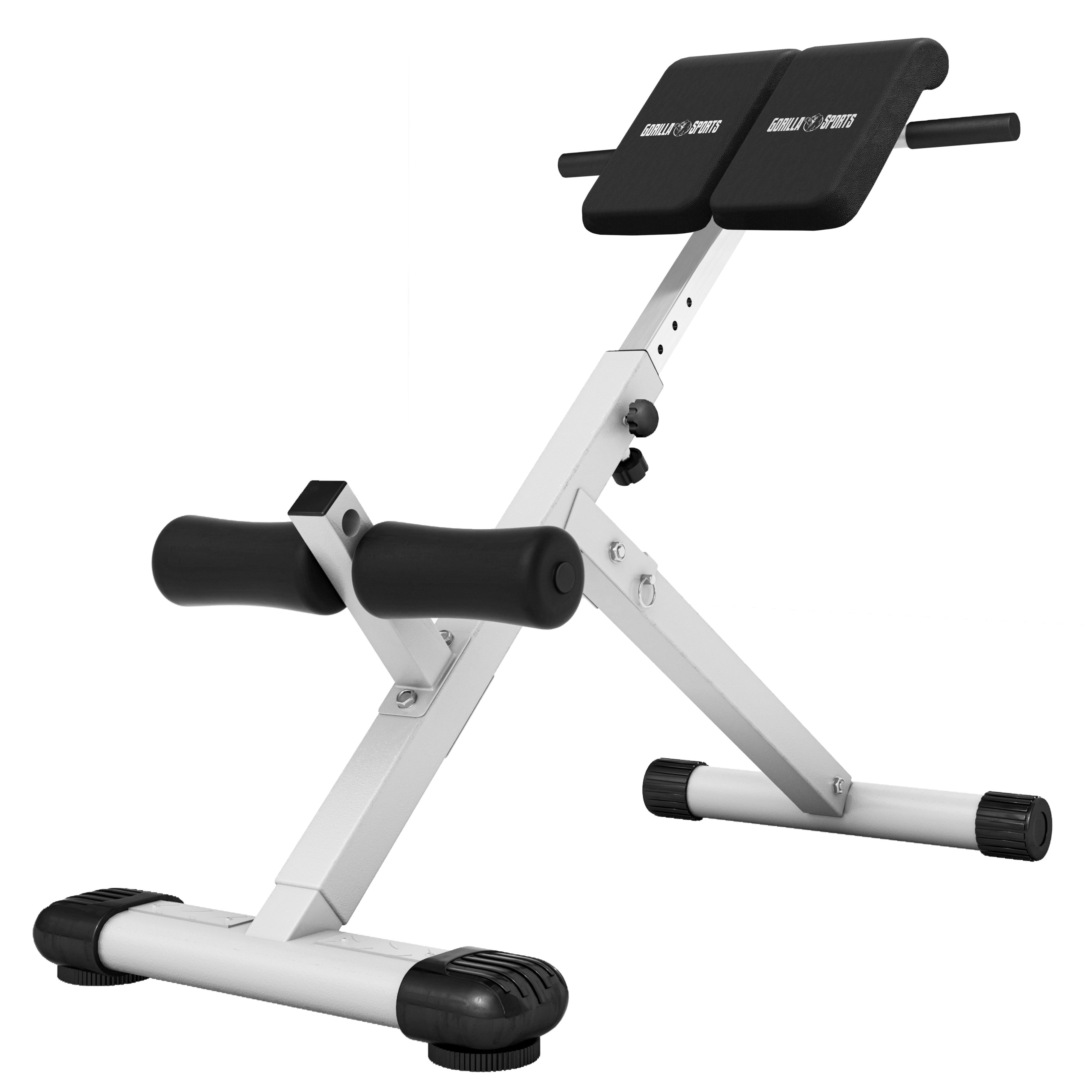 GORILLA SPORTS Rückentrainer Bauchtrainer Rückenstrecker Hyperextension Fitness - Schwarz und Weiß, 5-fach verstellbar, Rutschfeste Standfüße für stabilen Halt