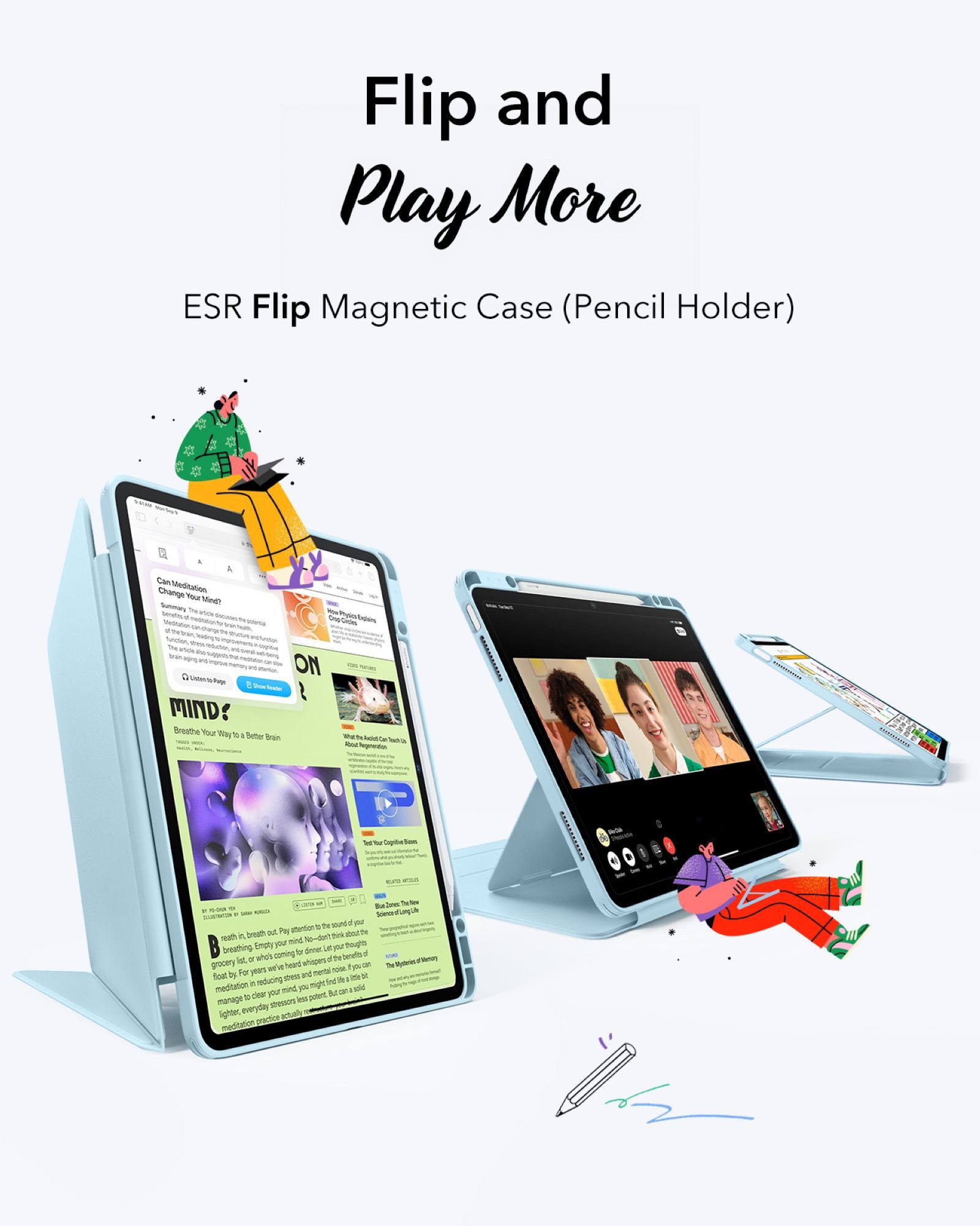 ESR Tablet-Hülle Flip Hybrid Case Apple iPad Air 13" (M4 2026 & M3 2025 & M2 2024) 13", 3 Querformat-Modi, "Wake-/Sleep-" Funktion – Bild 3 von 5