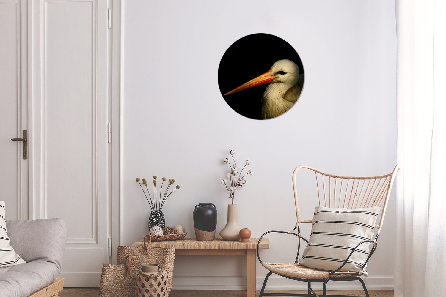 Federn, Schnabel Vogel cm - Wohnzimmer, Wandbild, 30x30 - Kreis (1 St), Wanddekoration Rundes MuchoWow Gemälde Forex,