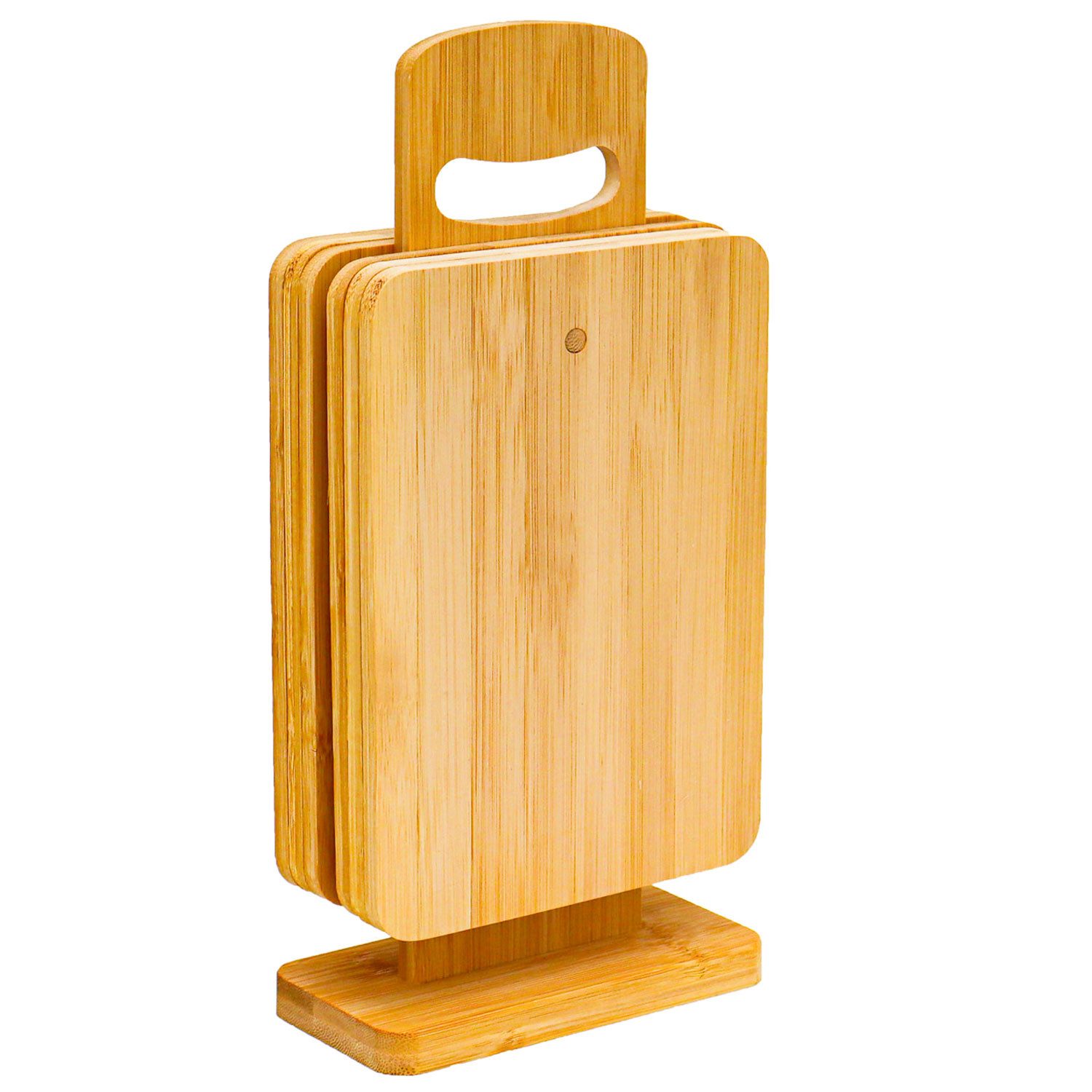 DuneDesign Schneidebrett 6er Set Frühstücksbrett aus Bambus - 22x15 Holzbrettchen mit Ständer, Bambus, (6-St), Hygienische Brotzeitbretter - Servierbrett Set für Tapas, Käse, Snacks