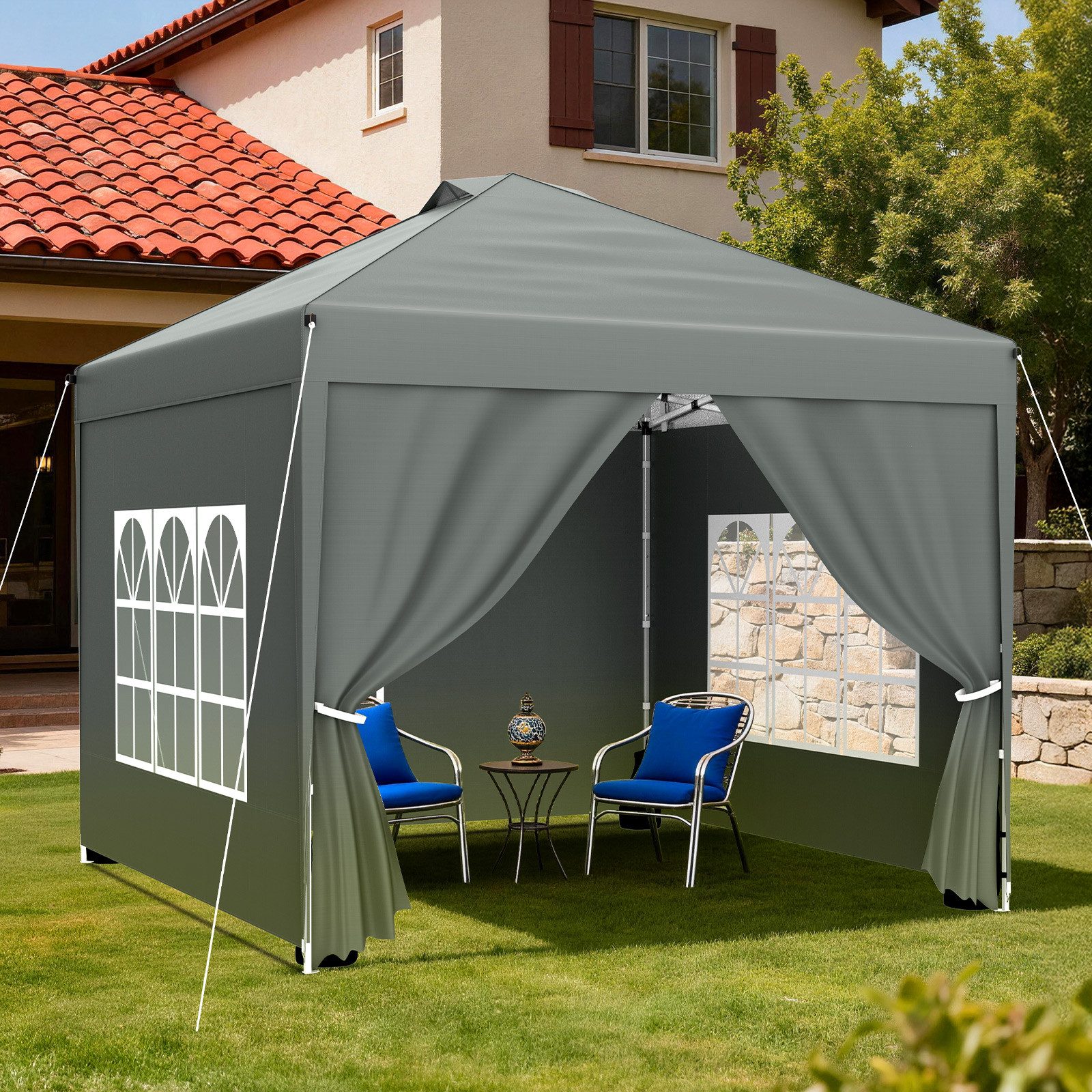 Huracan Faltpavillon Gartenpavillon 2,5x2,5m / 3x3m mit 4 abnehmbaren Seitenwänden, mit 4 Seitenteilen, PU1500mm wasserdicht, 3-fach höhenverstellbar Pop Up Pavillon