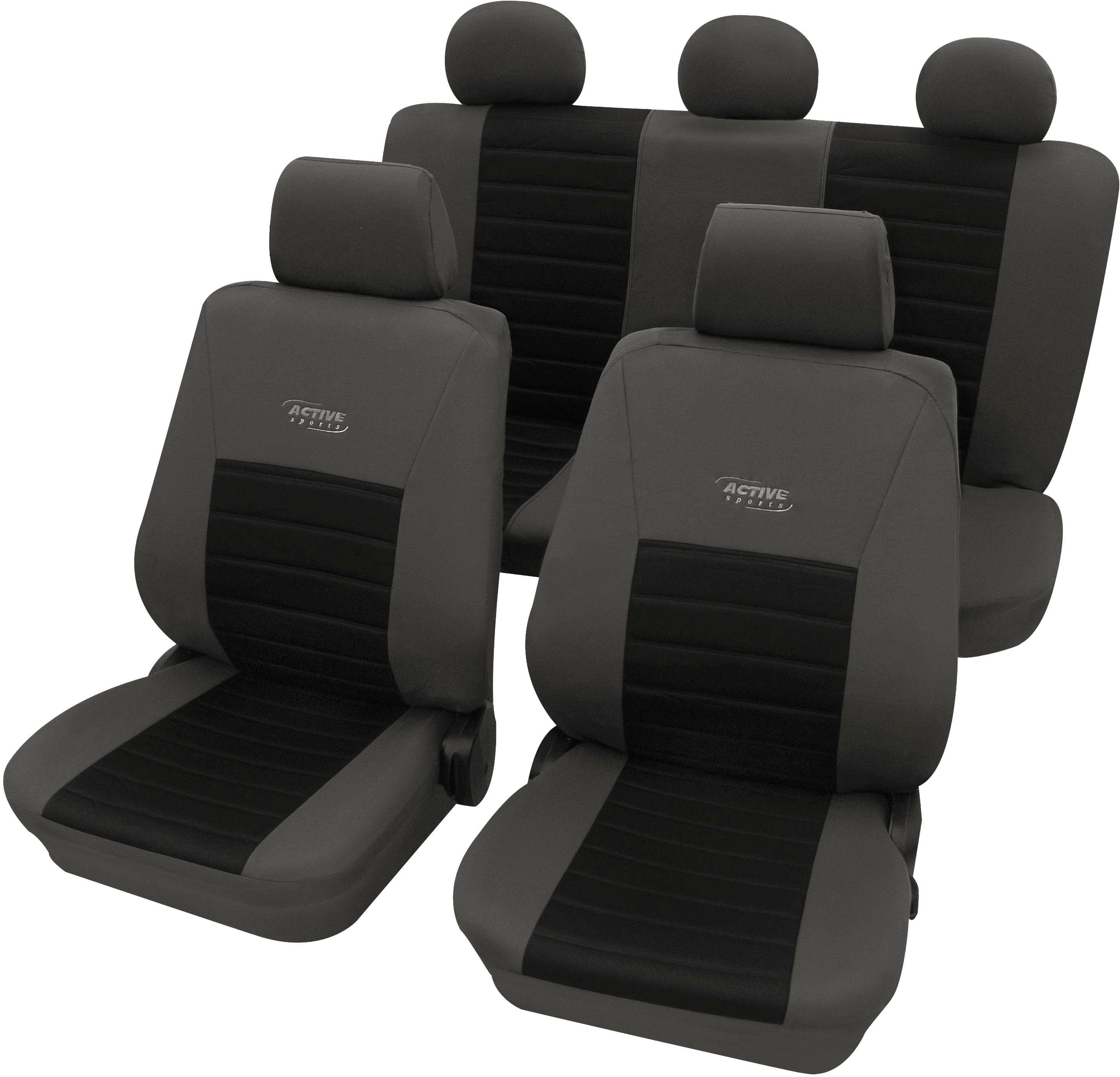 Petex Autositzbezug 11-tlg Set "Active Sports" universelle Passform, Geeignet für Fahrzeuge mit/ohne Seitenairbag, SAB 1 Vario schwarz