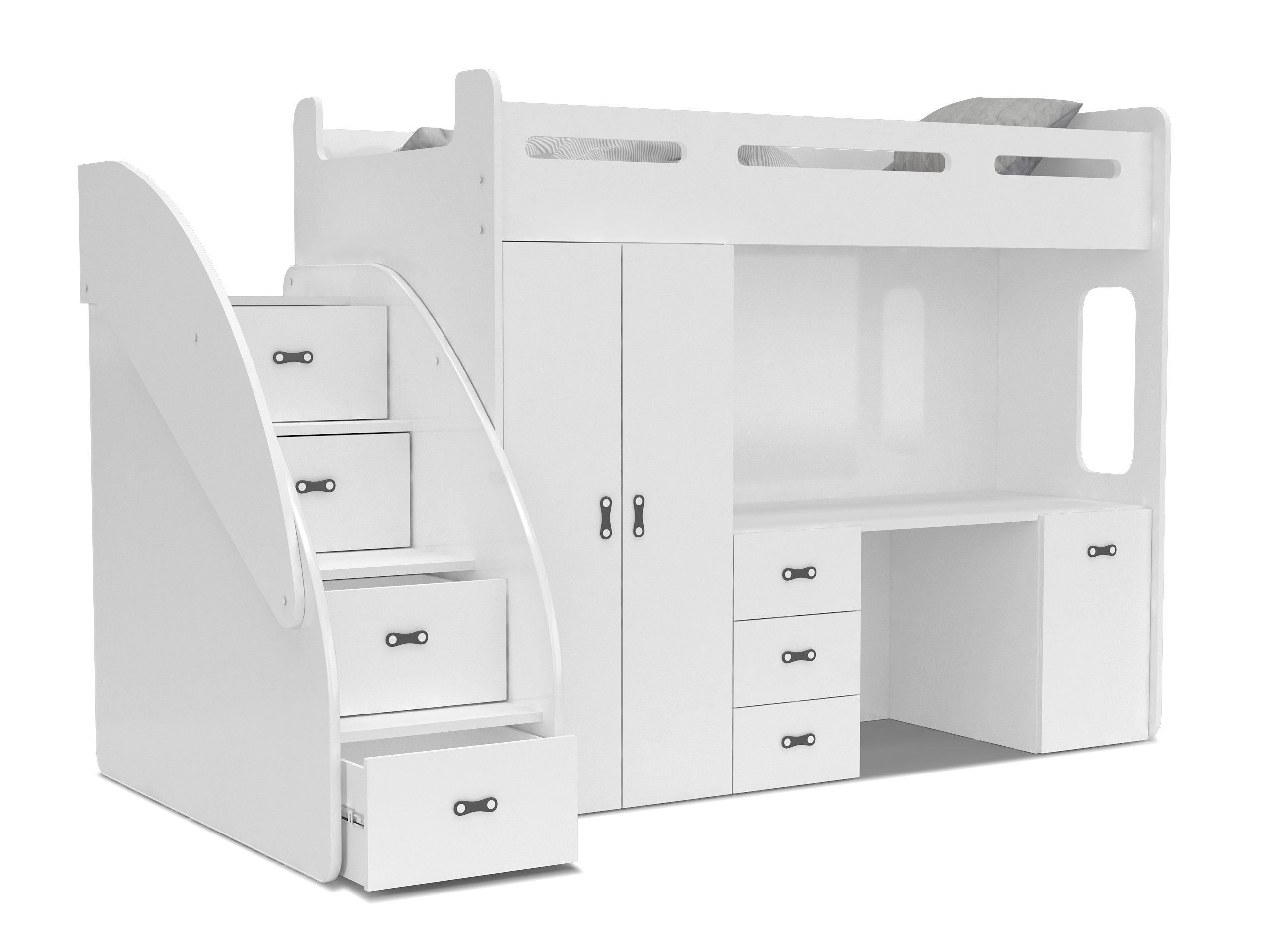 Unique Home Hochbett Hochbett ZU Matratze, Kleiderschrank Schreibtisch, wählbar PL Farbe Weiß mit