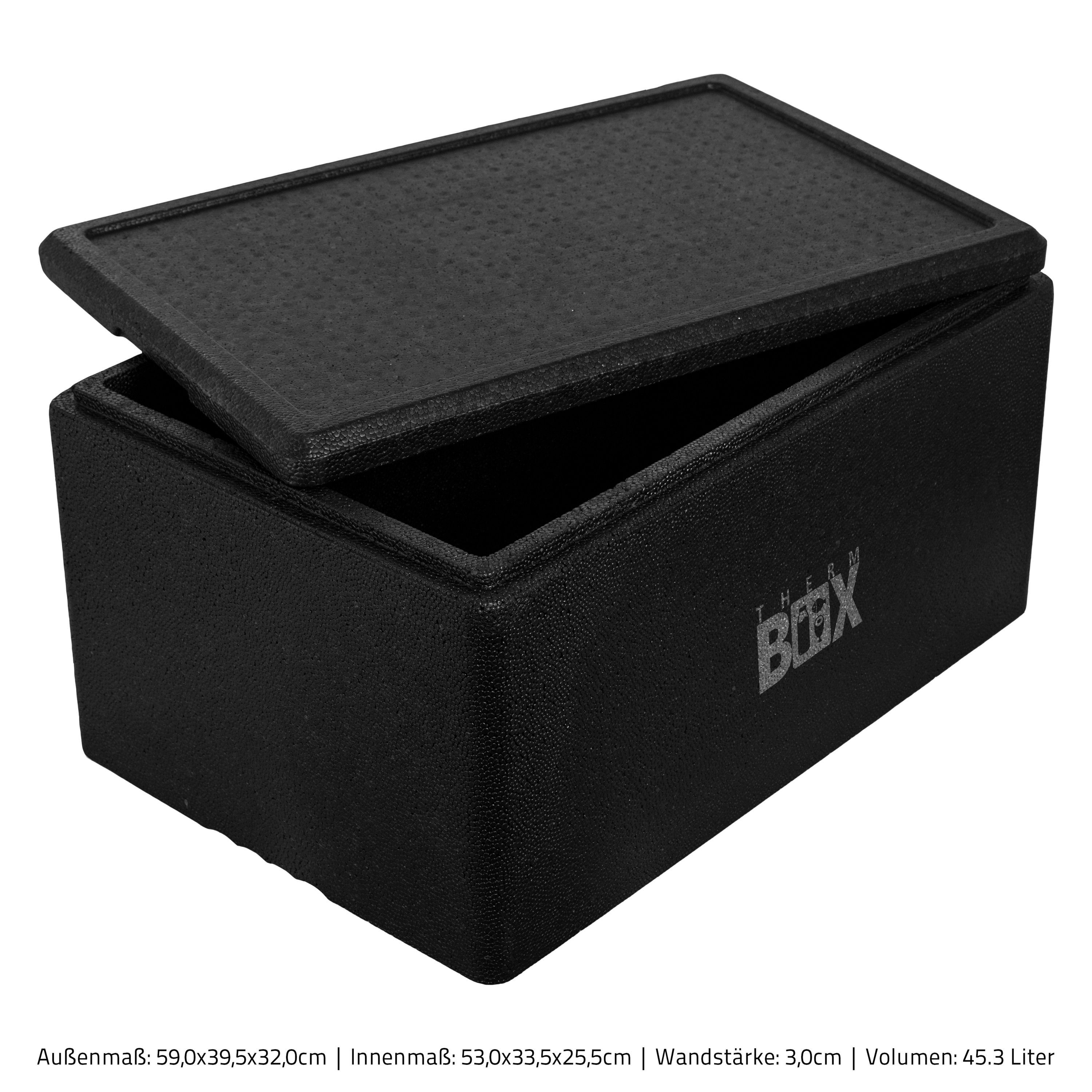 THERM-BOX (0-tlg., Deckel Box Isolierbox 45B Styropor-Piocelan, im Innenmaß: 53x33x25cm, Styroporbox Warmhaltebox Karton), 3cm Profibox Kühlbox Wiederverwendbar 45,3L Thermobehälter mit Thermbox Wand: