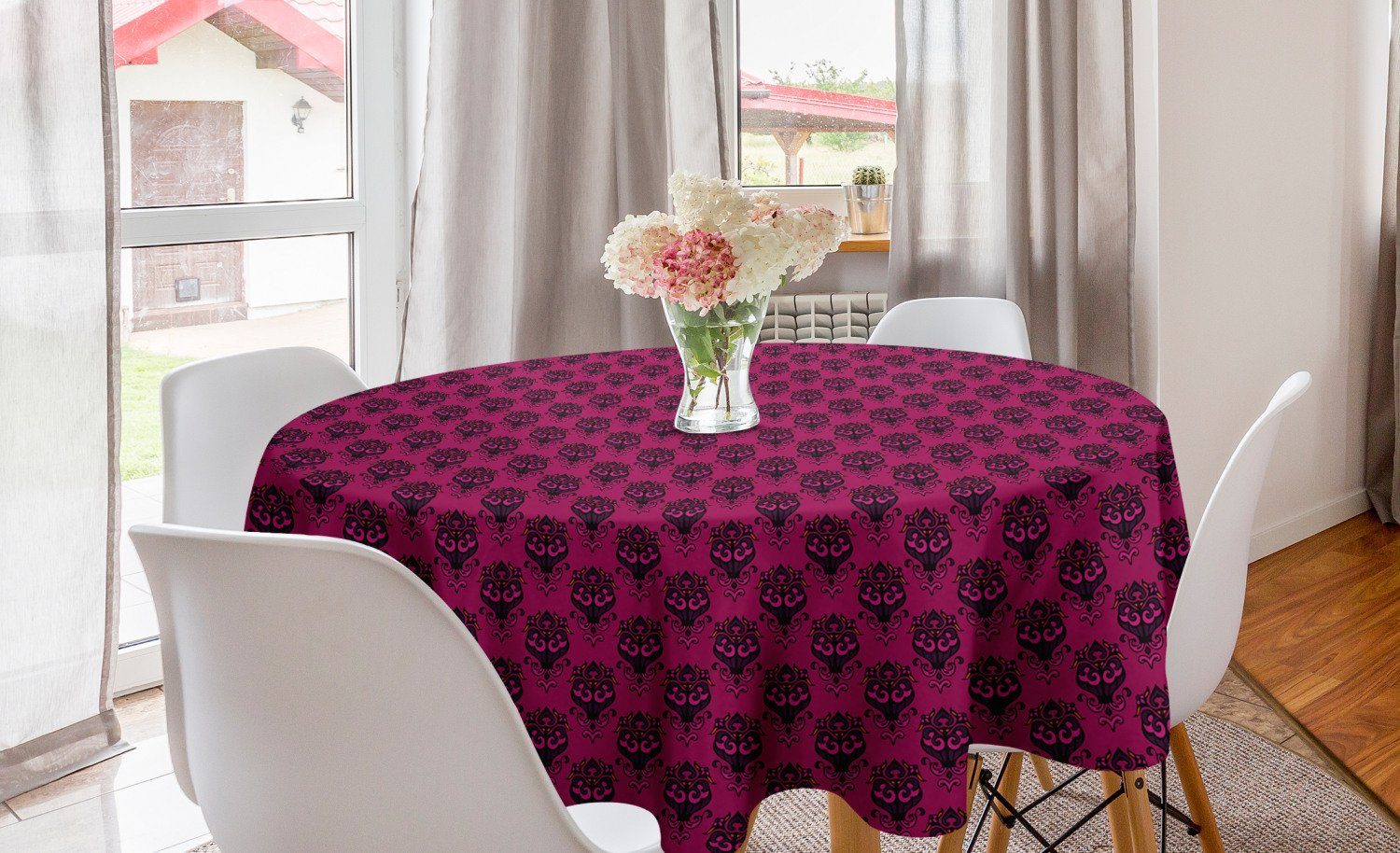Abakuhaus Tischdecke Kreis Tischdecke Abdeckung für Esszimmer Küche Dekoration, Damast Abstrakt Königliche Blumenkunst