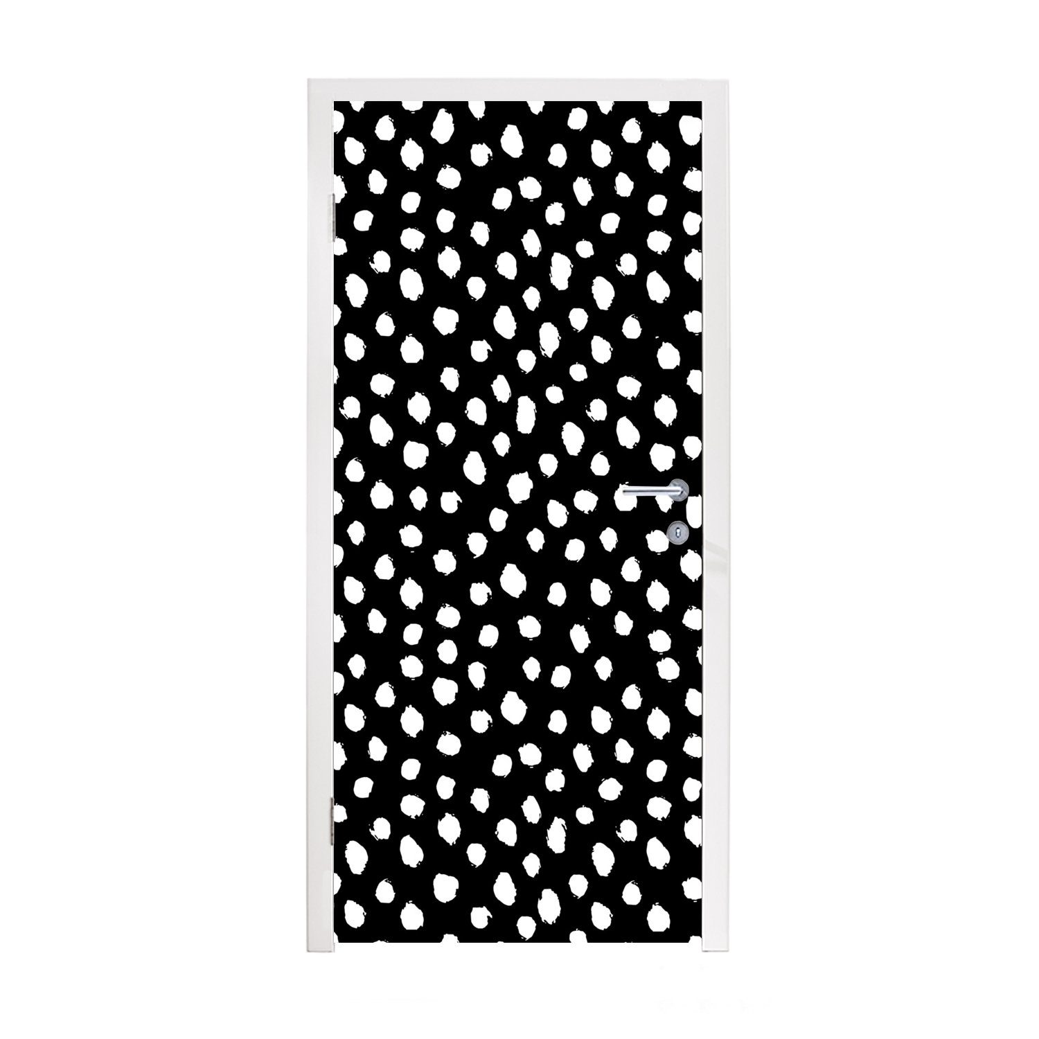 (1 cm St), Polka 75x205 Matt, Fototapete Tür, bedruckt, - dots für Türtapete - Weiß, MuchoWow Schwarz Türaufkleber,