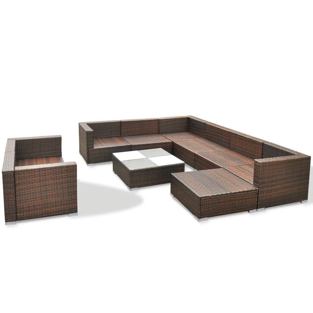 Rattan Gartenlounge-Set 10-tlg. Garten-Lounge-Set Poly Braun, vidaXL mit Auflagen (10-tlg)