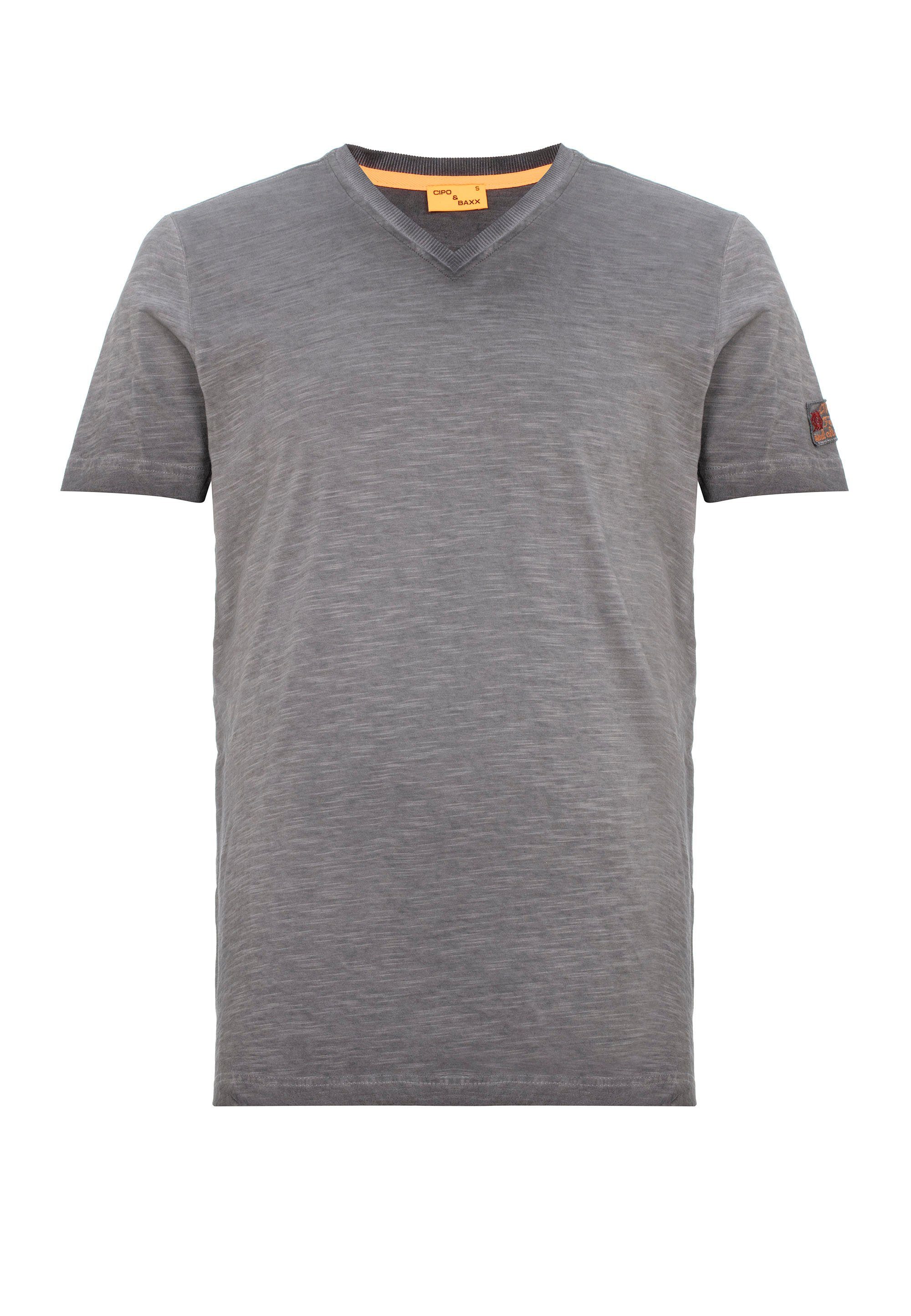 Cipo & Baxx T-Shirt mit anthrazit Logo-Patch kleinem