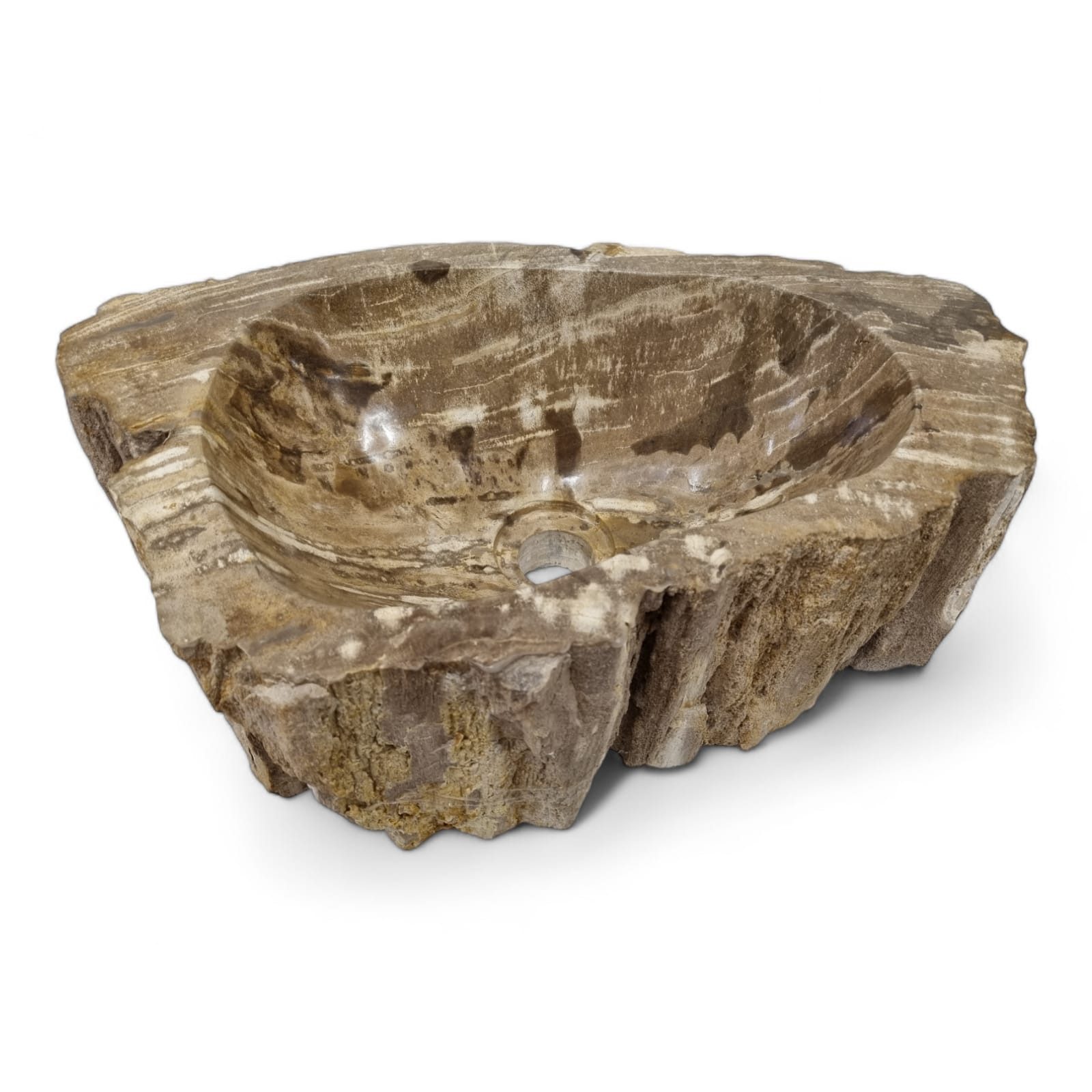 Kinaree Aufsatzwaschbecken Waschbecken Versteinertes Holz #28, Naturstein, versteinertes Holz, Rund, Bruchstein Optik