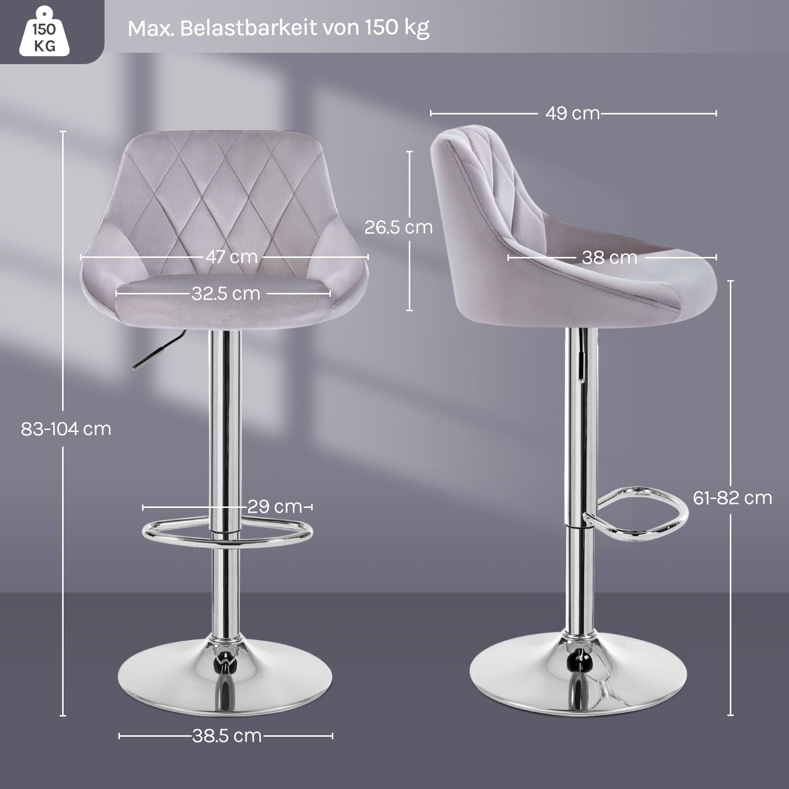 Woltu Barhocker (2 St), gepolsterte Sitzfläche, Höhenverstellbar Drehbar