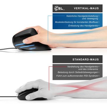 CSL ergonomische Maus (kabelgebunden, 6400 DPI, 6 Tasten, für Rechtshänder, Ergonomisch, PC & Mac kompatibel)