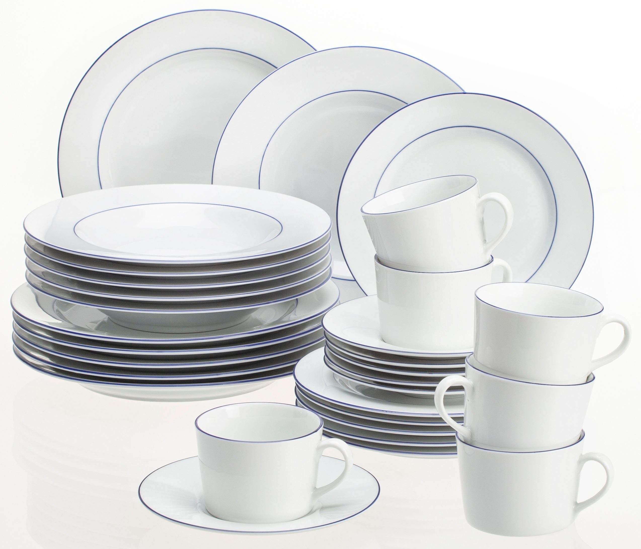 Retsch Arzberg Kombiservice Geschirr-Set, Service Heike Blaurand (30-tlg), 6 Personen, Porzellan, Made in Germany, 30 Teile, für 6 Personen