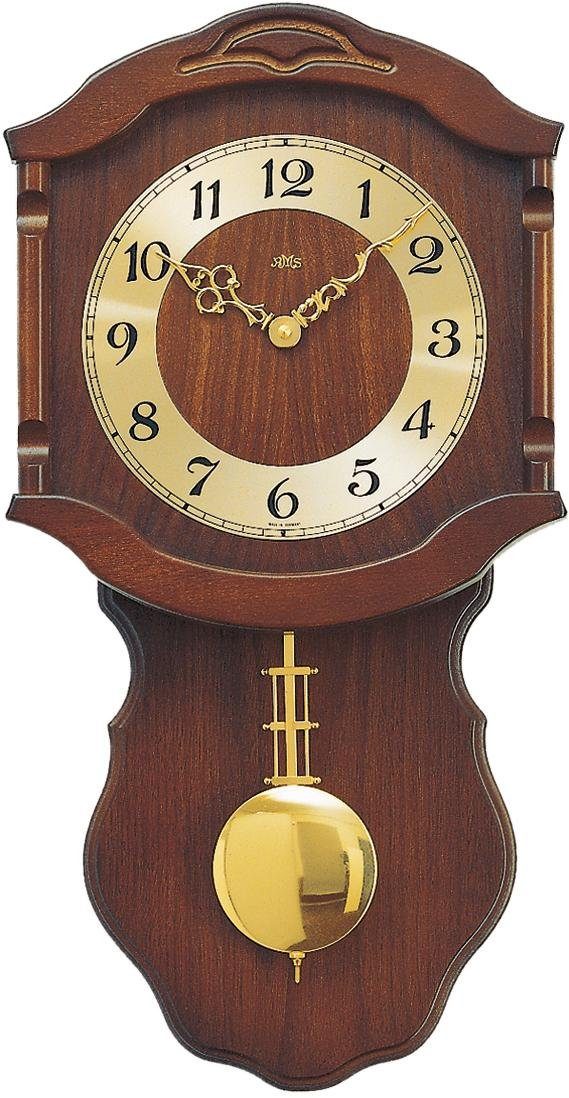 AMS Pendelwanduhr W964/1 (Quarzuhr, Holzgehäuse, Buche nussbaumfarben,Wohnzimmer,Made in Germany)