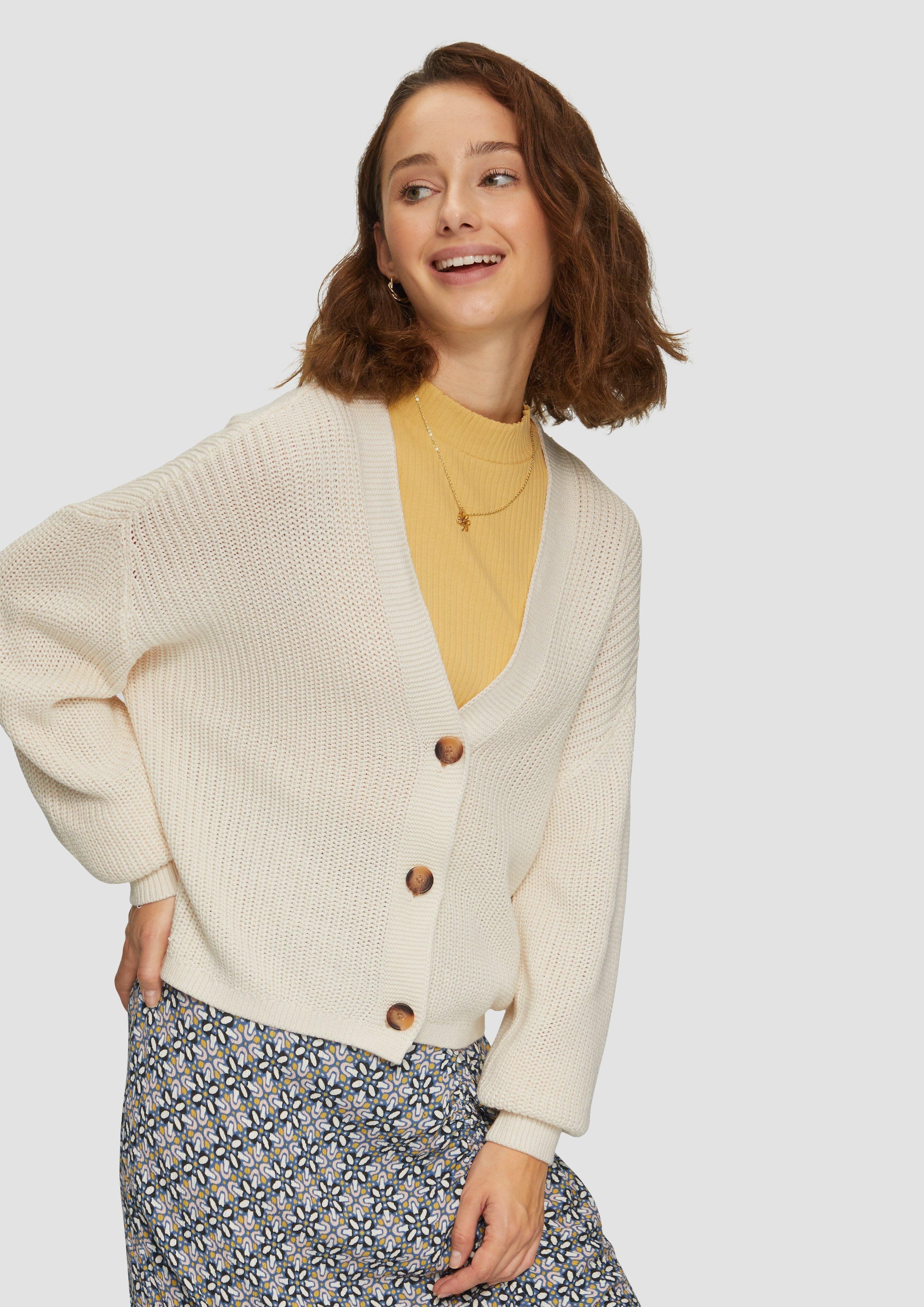 QS Funktionsjacke Strickjacke aus Baumwollmix Rippblende günstig online kaufen