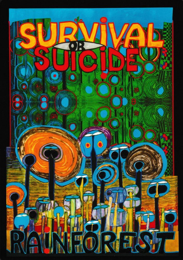 Postkarte Kunstkarte Hundertwasser "SURVIVAL OR SUICIDE - RAINFOREST"