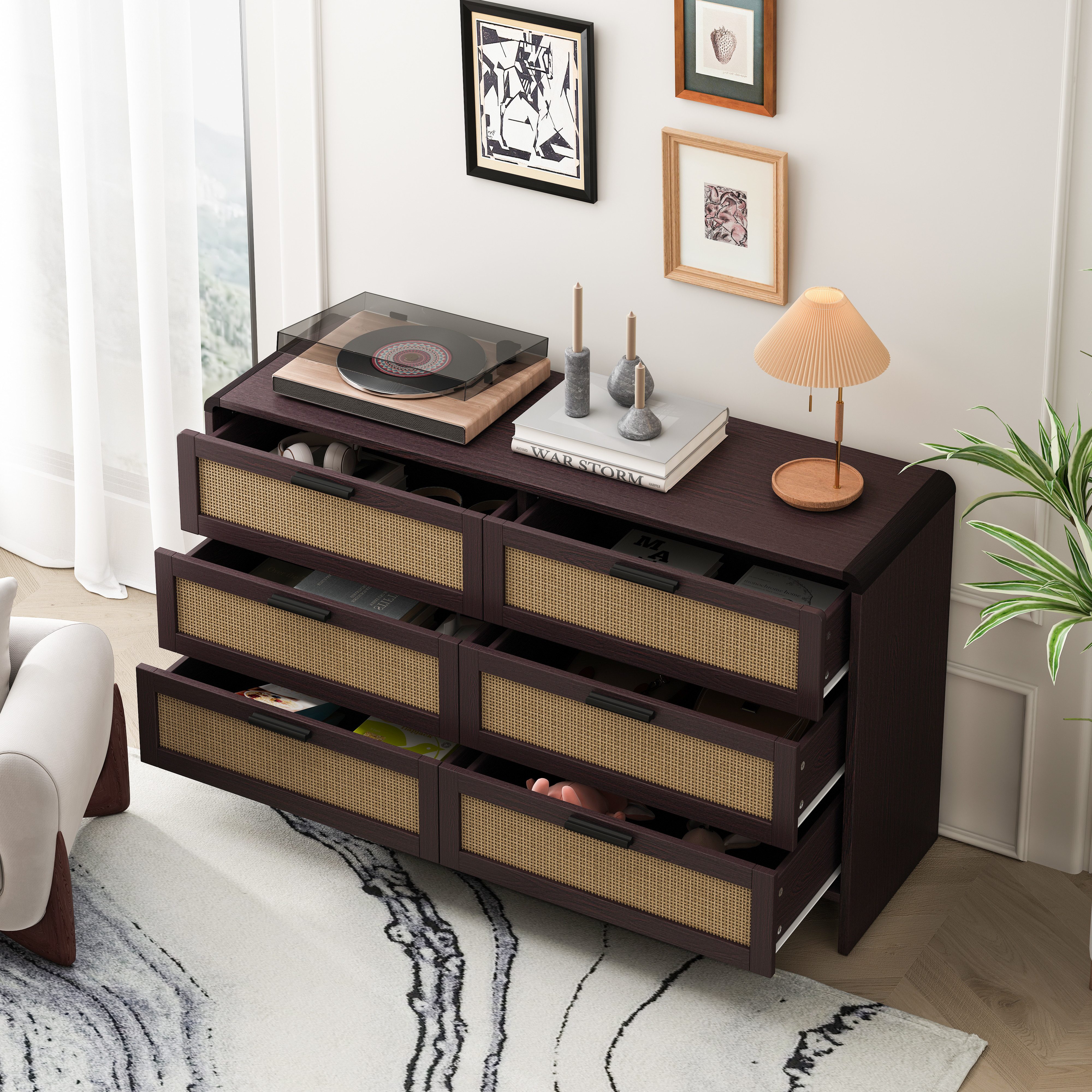 Fine Life Pro Sideboard 130 cm bogenförmiger Rattan-Eckschrank, Rattan-Aufbewahrungsschrank