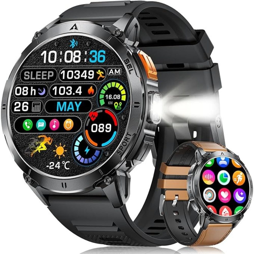 Lige 730mAh Akku IP68 Wasserdicht / Robust Herren's Fitness Tracker Smartwatch (4,1 cm/1,62 Zoll, Android iOS), mit SpO2/Herzfrequenz/Schlafmonitor 100+ Sportmodi AMOLED Display