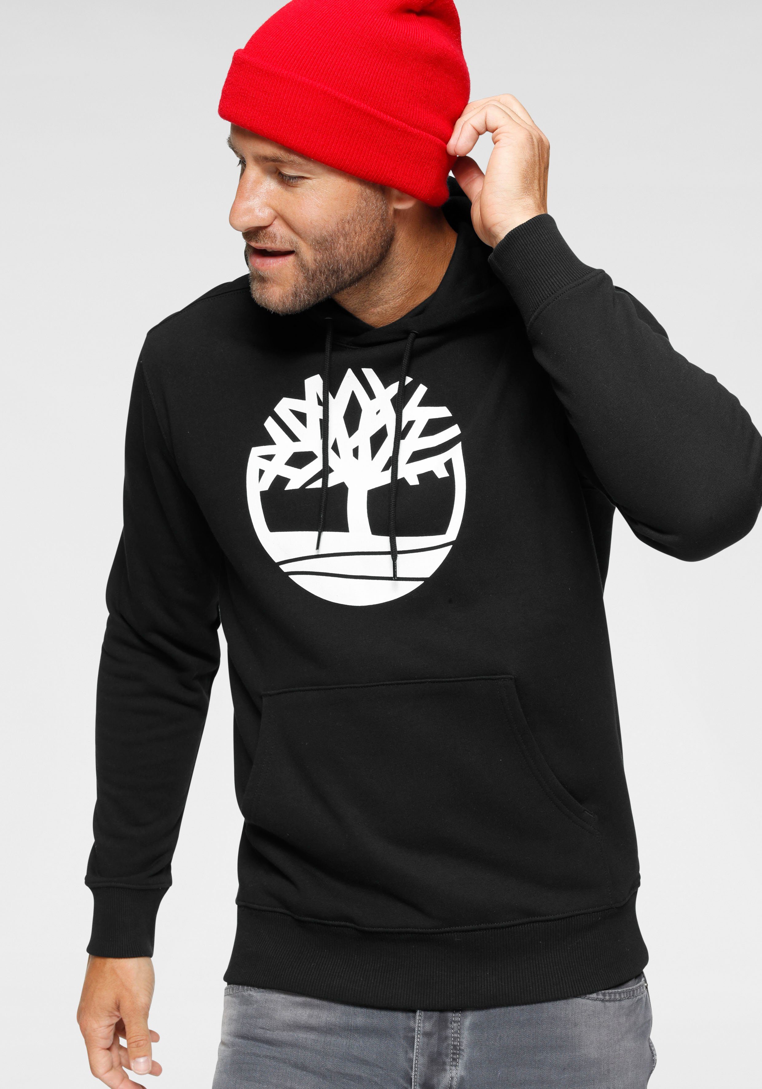 schwarz Timberland Hoodie Pull Kapuzensweatshirt Logo Over Core Tree