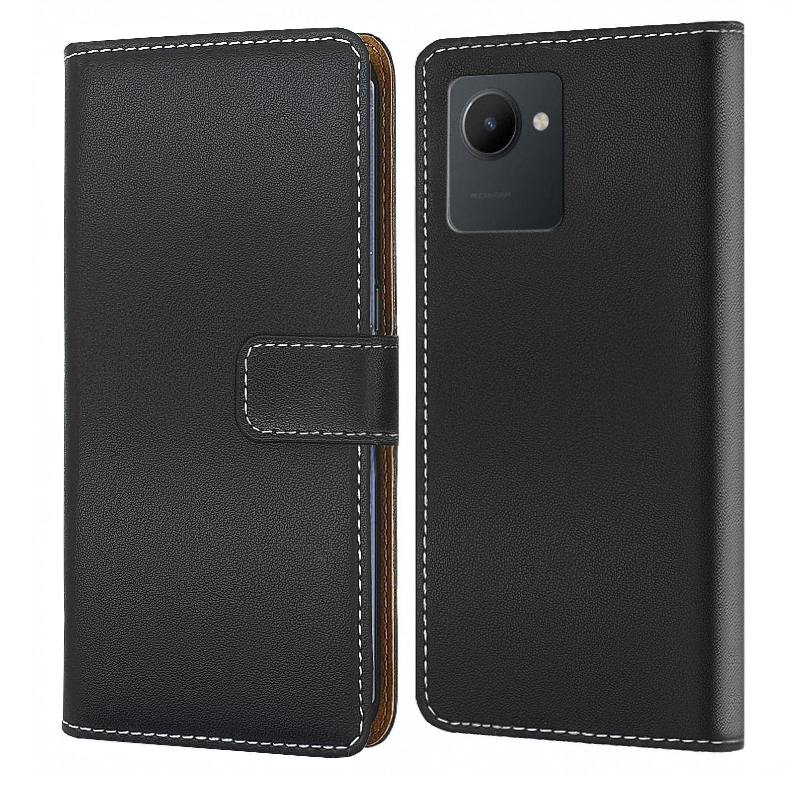 Numerva Handyhülle Bookstyle Etui Handytasche für Realme C30, Schutzhülle Klapphülle Flip Cover Schwarz