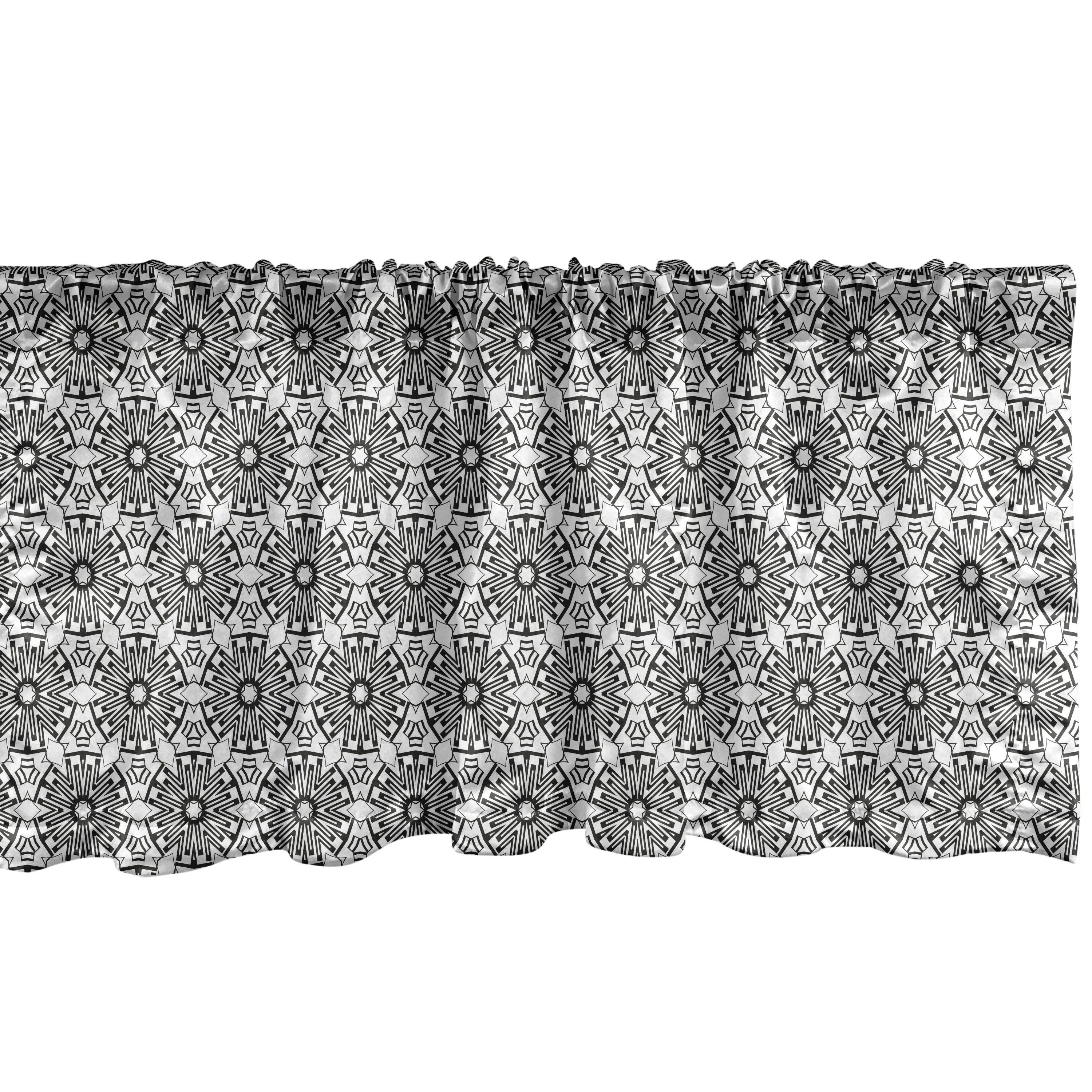 Microfaser, Volant Abstrakte mit Geometrie Scheibengardine Blume Stangentasche, Abakuhaus, Schlafzimmer Dekor Vorhang für monochrome Küche